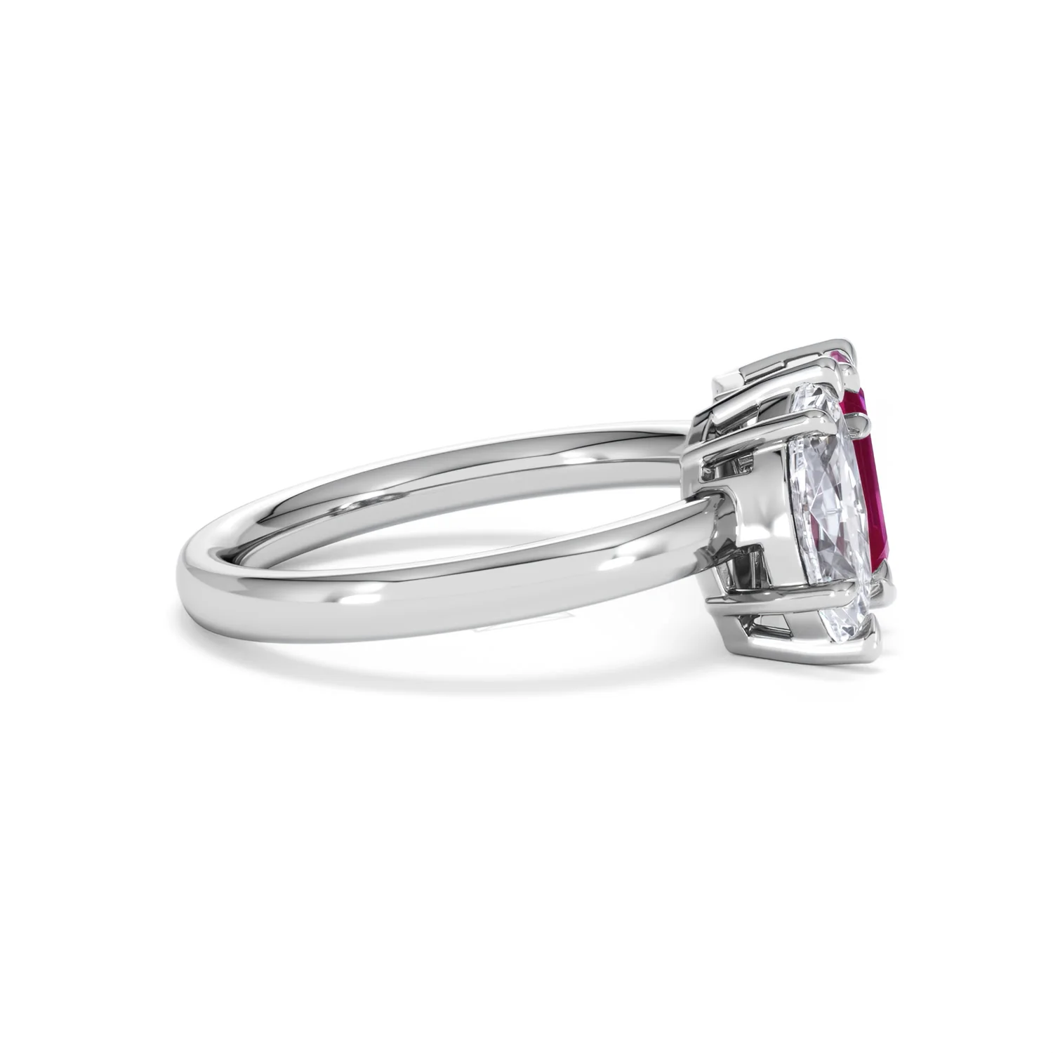 Toi Et Moi 1.50ct Marquise Lab Diamond and 3.30ct Emerald Cut Lab Ruby Engagement Ring in Platinum - Image 26