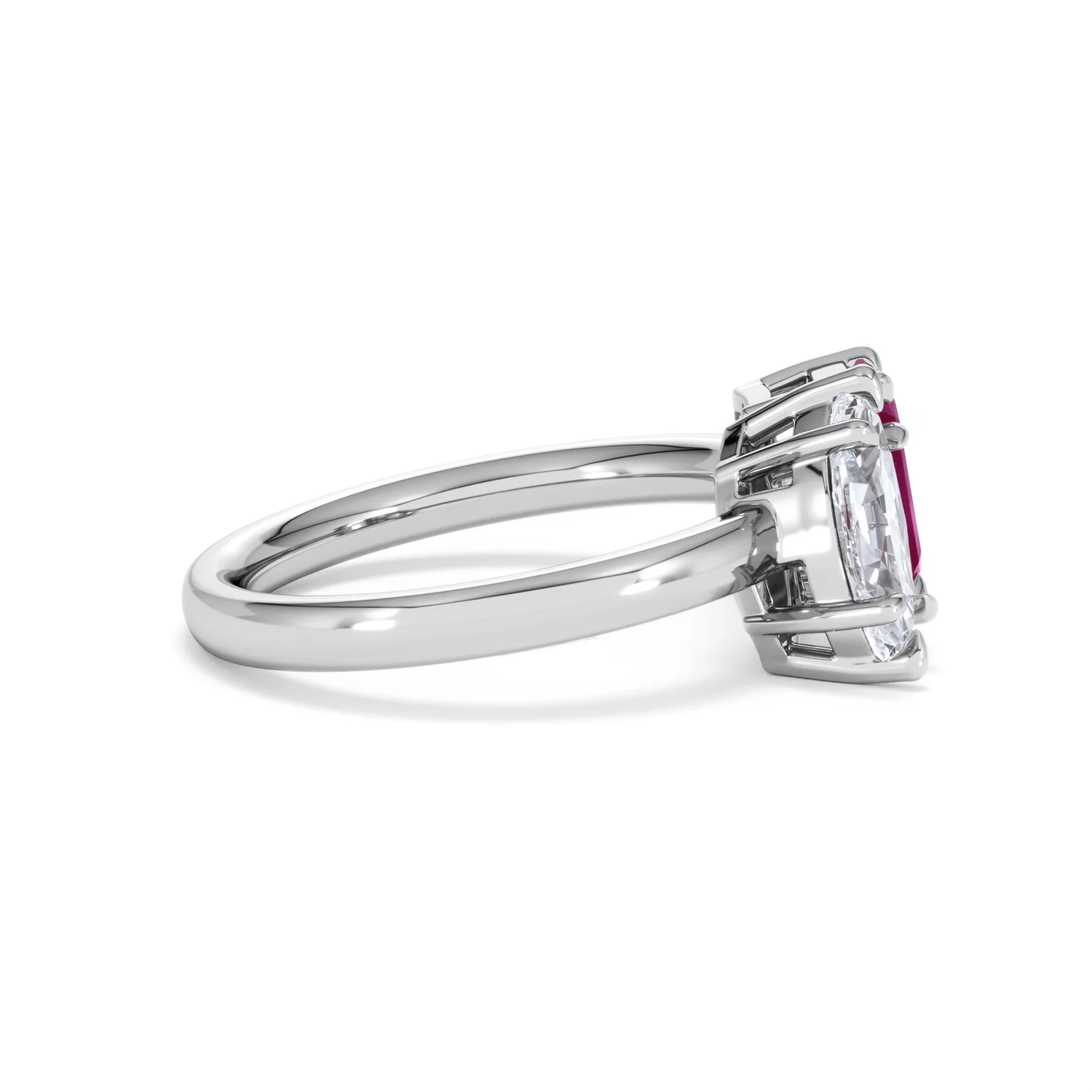 Toi Et Moi 1.50ct Marquise Lab Diamond and 3.30ct Emerald Cut Lab Ruby Engagement Ring in Platinum - Image 27