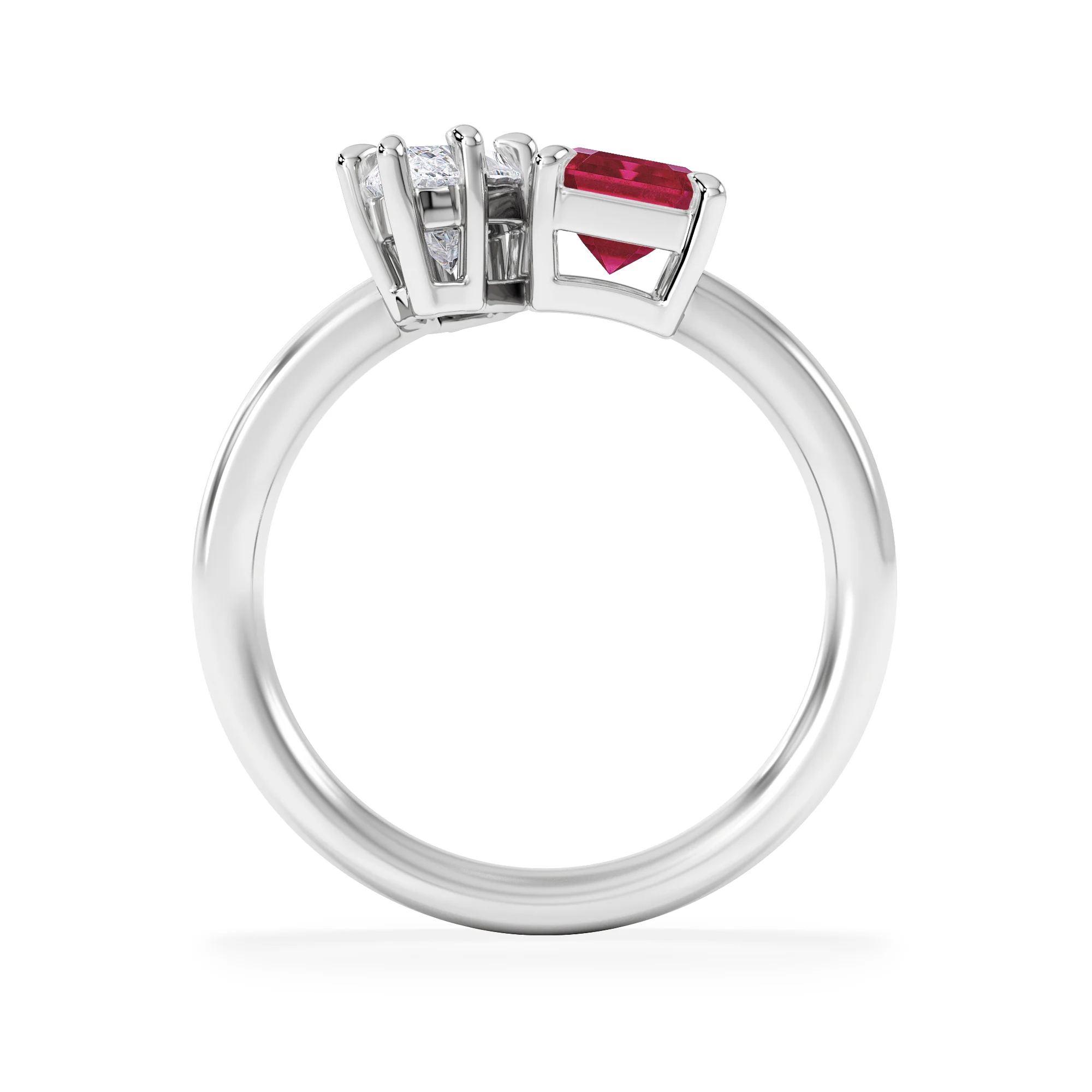 Toi Et Moi 1.50ct Marquise Lab Diamond and 3.30ct Emerald Cut Lab Ruby Engagement Ring in Platinum - Image 3