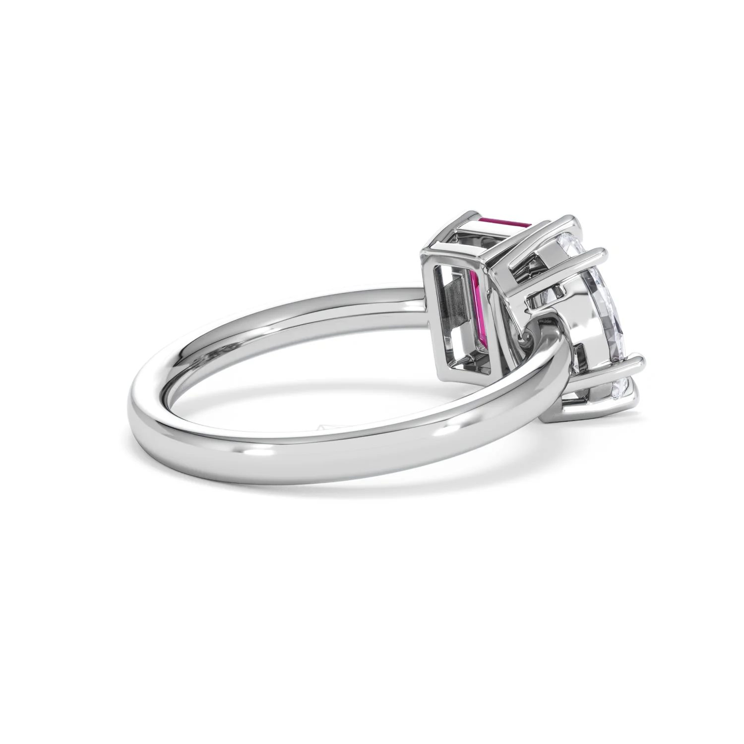 Toi Et Moi 1.50ct Marquise Lab Diamond and 3.30ct Emerald Cut Lab Ruby Engagement Ring in Platinum - Image 37