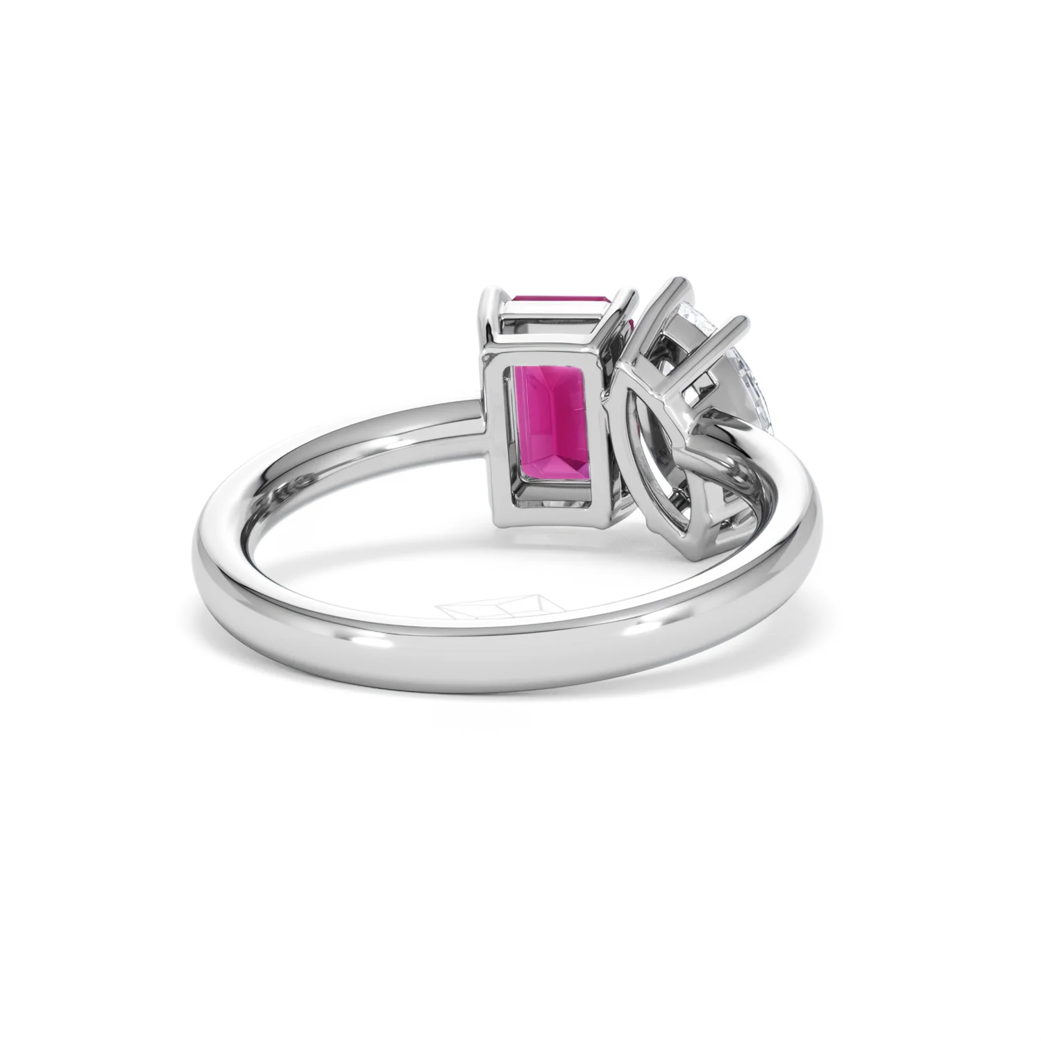 Toi Et Moi 1.50ct Marquise Lab Diamond and 3.30ct Emerald Cut Lab Ruby Engagement Ring in Platinum - Image 44