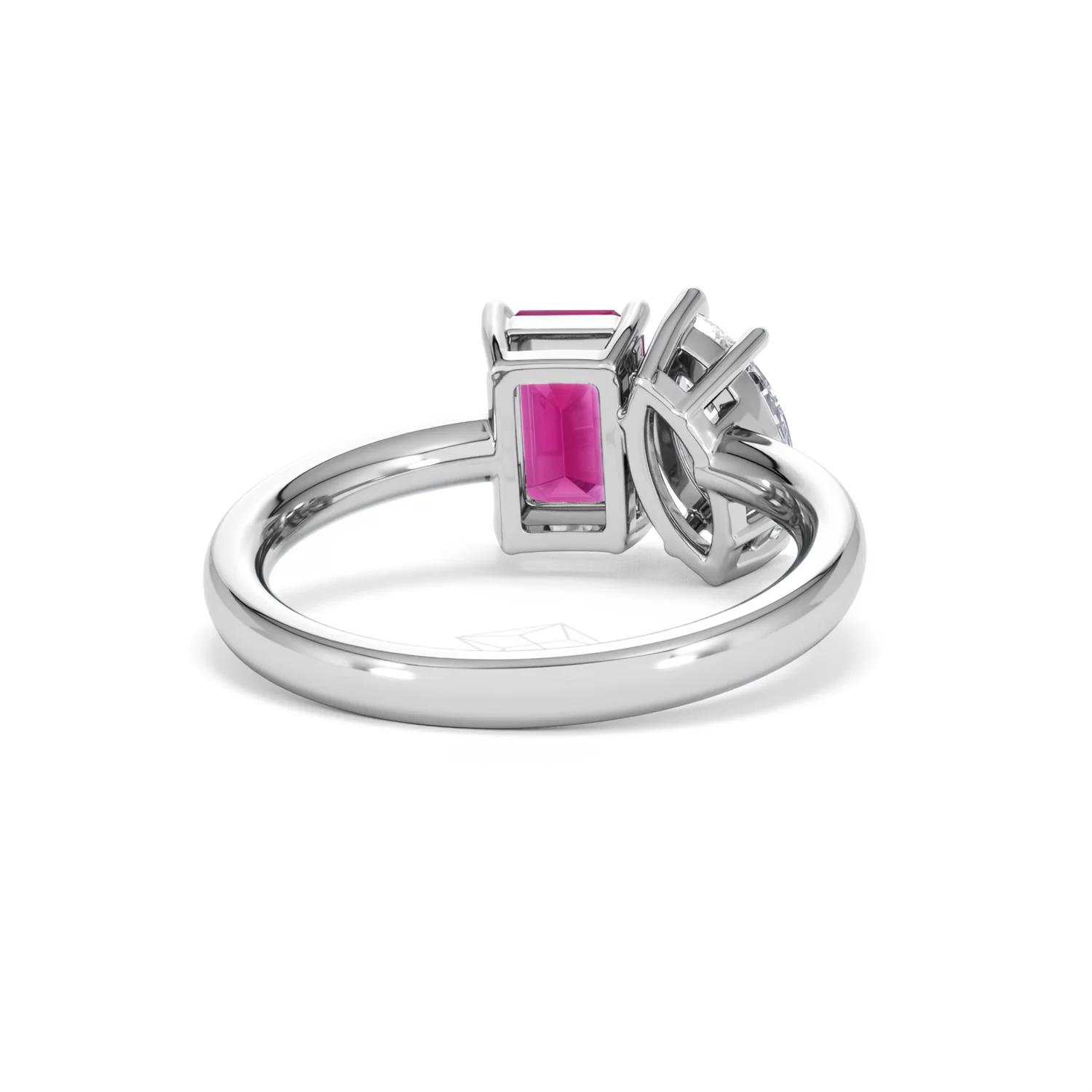 Toi Et Moi 1.50ct Marquise Lab Diamond and 3.30ct Emerald Cut Lab Ruby Engagement Ring in Platinum - Image 45