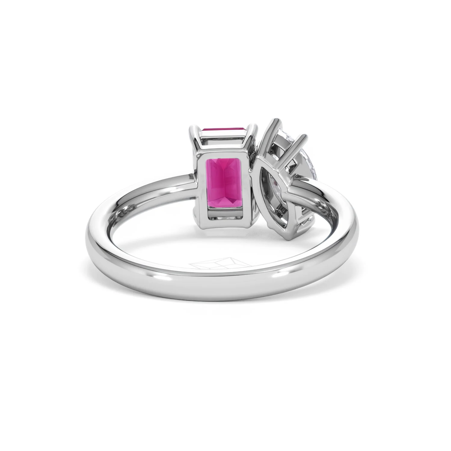 Toi Et Moi 1.50ct Marquise Lab Diamond and 3.30ct Emerald Cut Lab Ruby Engagement Ring in Platinum - Image 46