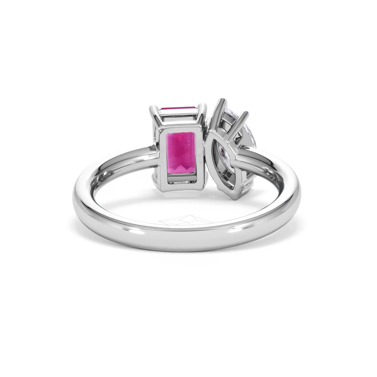 Toi Et Moi 1.50ct Marquise Lab Diamond and 3.30ct Emerald Cut Lab Ruby Engagement Ring in Platinum - Image 47