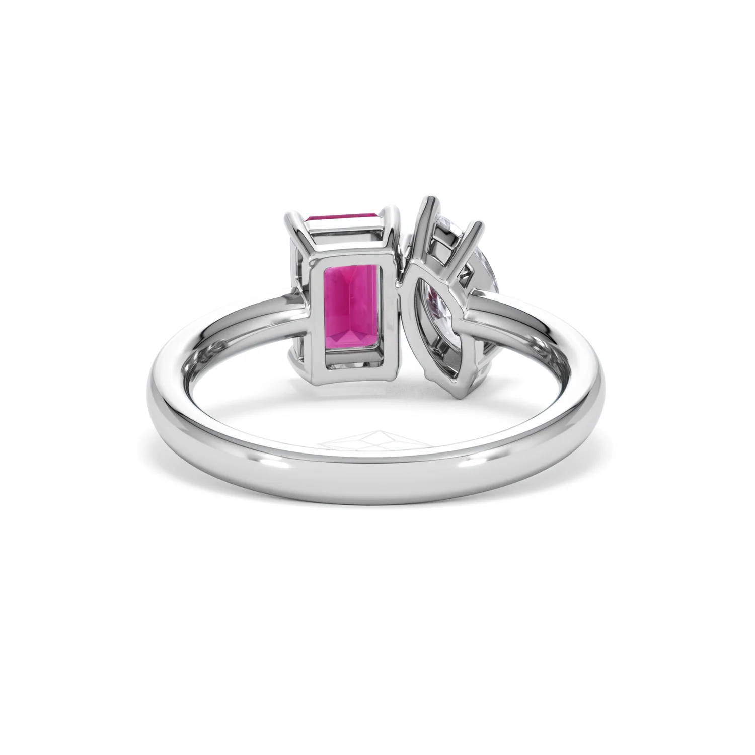 Toi Et Moi 1.50ct Marquise Lab Diamond and 3.30ct Emerald Cut Lab Ruby Engagement Ring in Platinum - Image 48