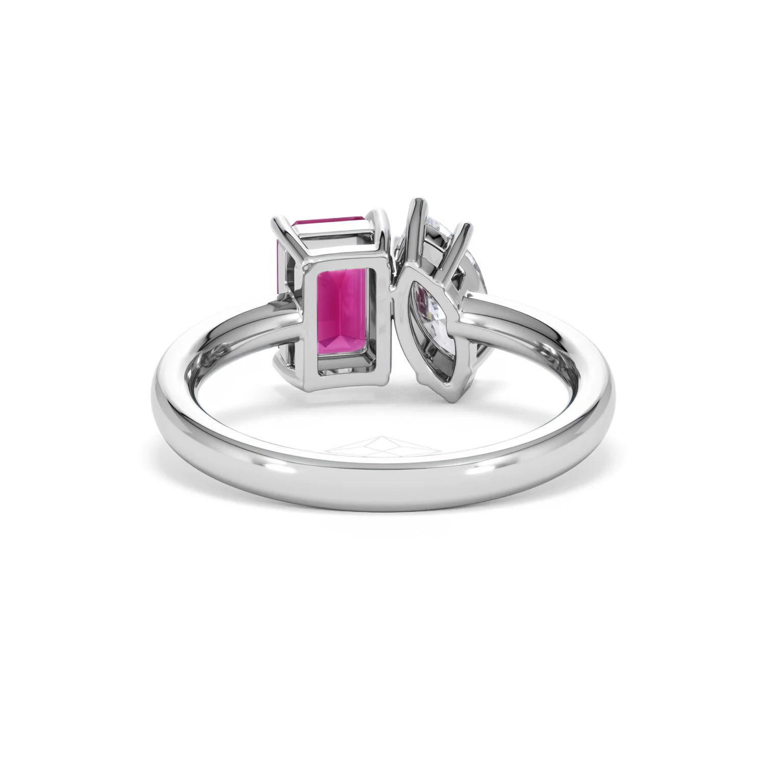 Toi Et Moi 1.50ct Marquise Lab Diamond and 3.30ct Emerald Cut Lab Ruby Engagement Ring in Platinum - Image 49