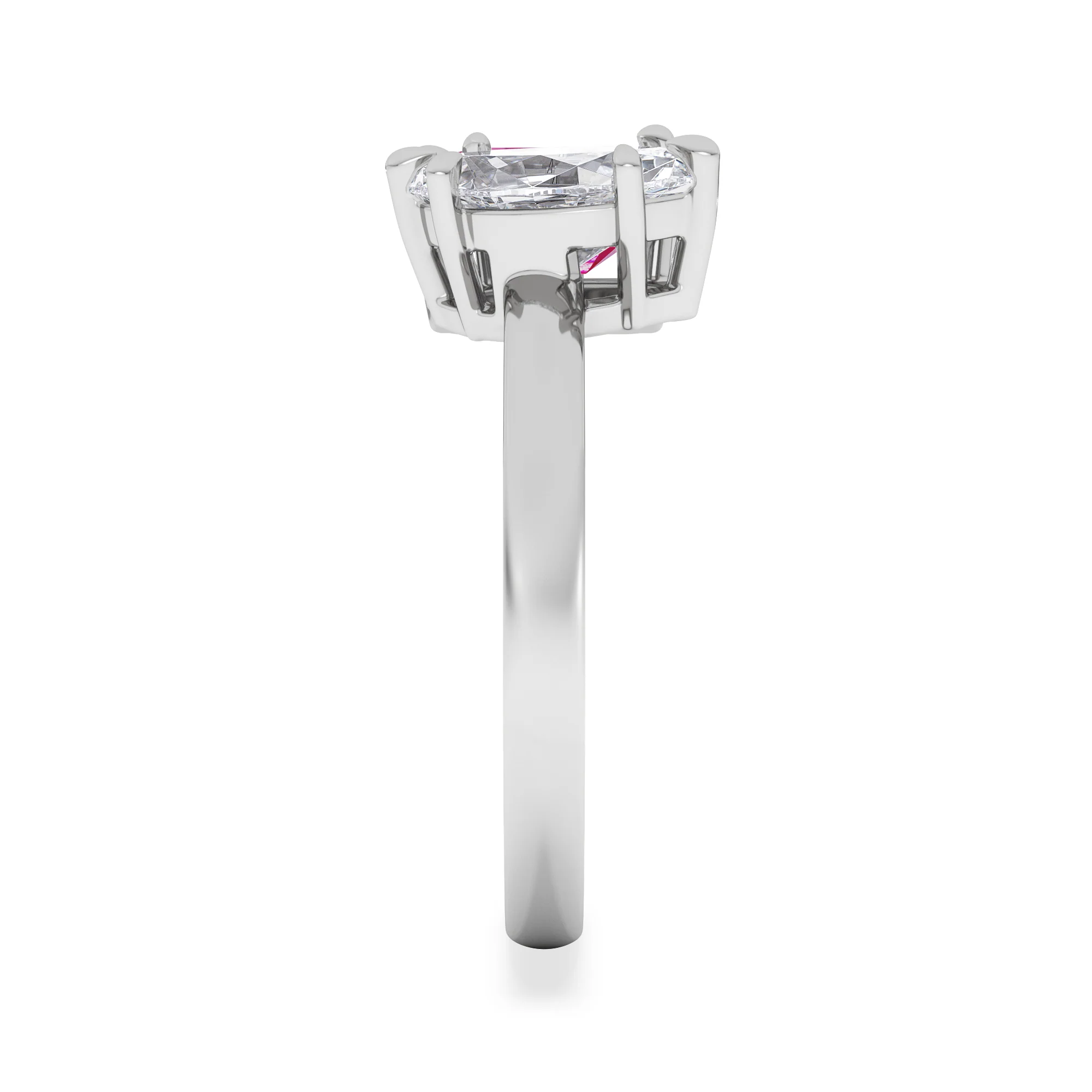Toi Et Moi 1.50ct Marquise Lab Diamond and 3.30ct Emerald Cut Lab Ruby Engagement Ring in Platinum - Image 5