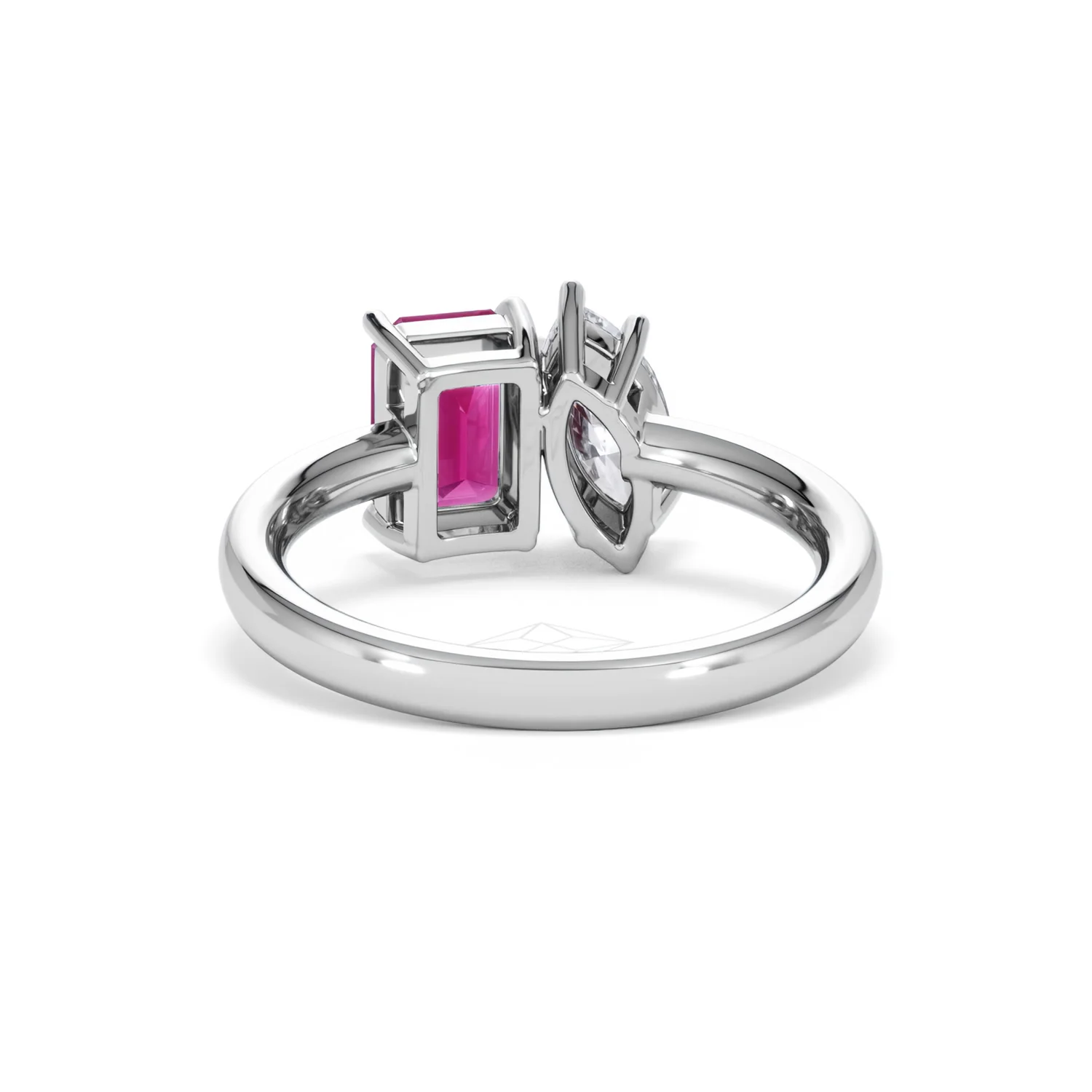 Toi Et Moi 1.50ct Marquise Lab Diamond and 3.30ct Emerald Cut Lab Ruby Engagement Ring in Platinum - Image 50