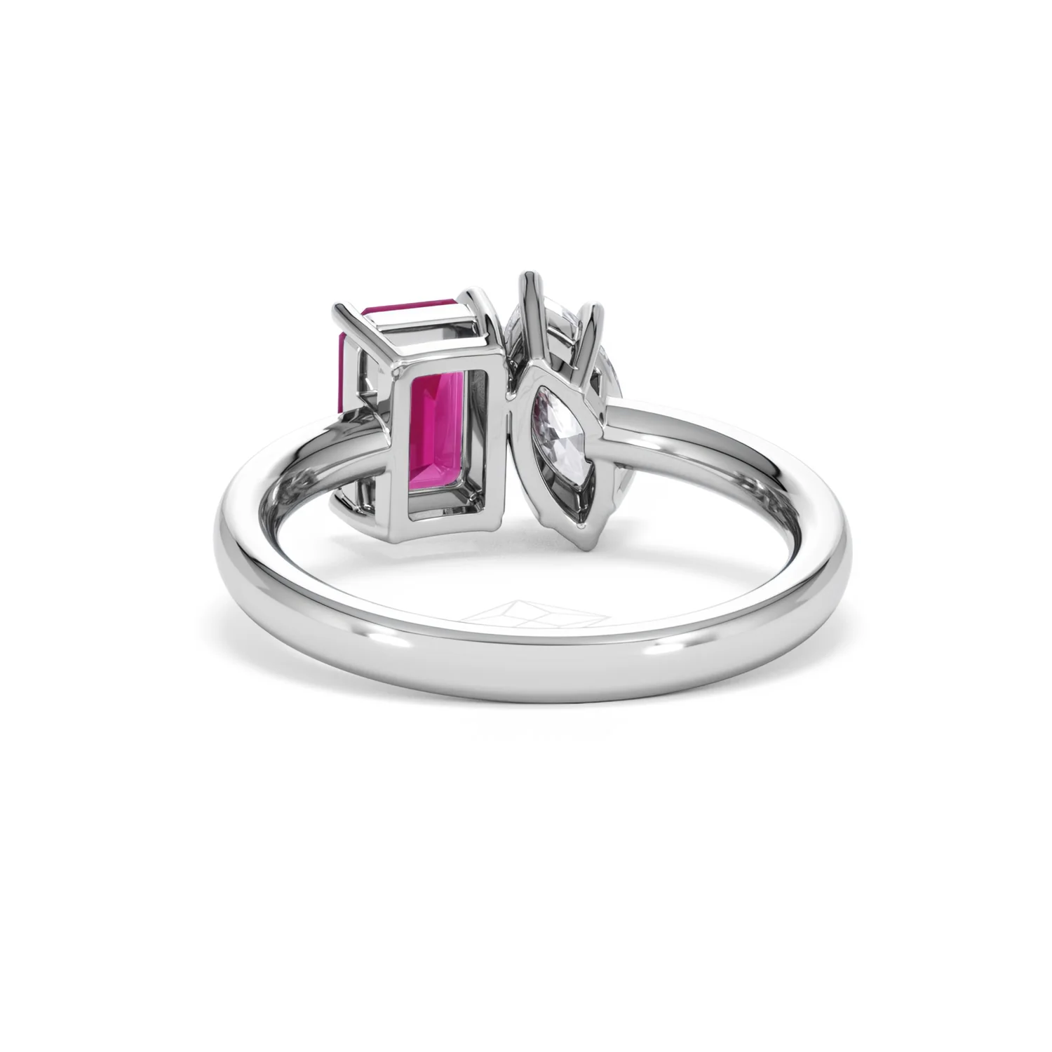 Toi Et Moi 1.50ct Marquise Lab Diamond and 3.30ct Emerald Cut Lab Ruby Engagement Ring in Platinum - Image 51