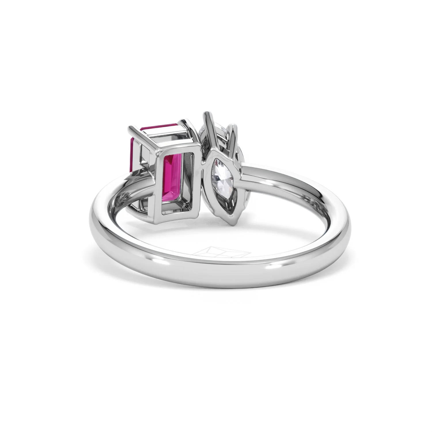 Toi Et Moi 1.50ct Marquise Lab Diamond and 3.30ct Emerald Cut Lab Ruby Engagement Ring in Platinum - Image 52