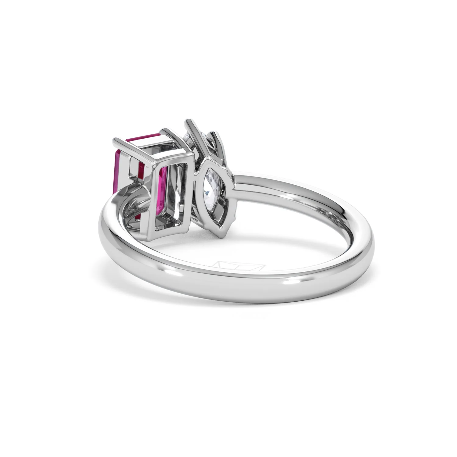 Toi Et Moi 1.50ct Marquise Lab Diamond and 3.30ct Emerald Cut Lab Ruby Engagement Ring in Platinum - Image 55