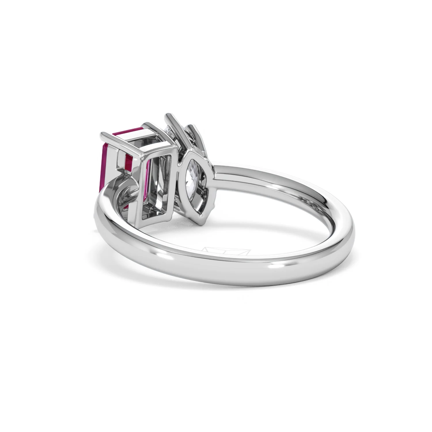 Toi Et Moi 1.50ct Marquise Lab Diamond and 3.30ct Emerald Cut Lab Ruby Engagement Ring in Platinum - Image 56