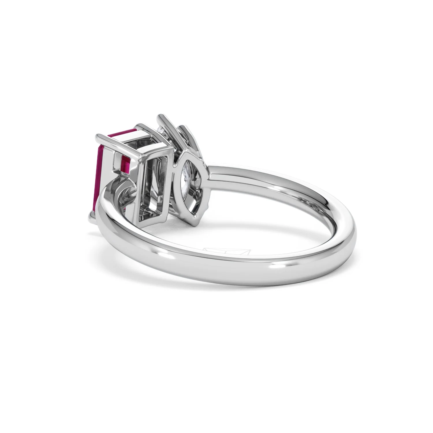 Toi Et Moi 1.50ct Marquise Lab Diamond and 3.30ct Emerald Cut Lab Ruby Engagement Ring in Platinum - Image 57