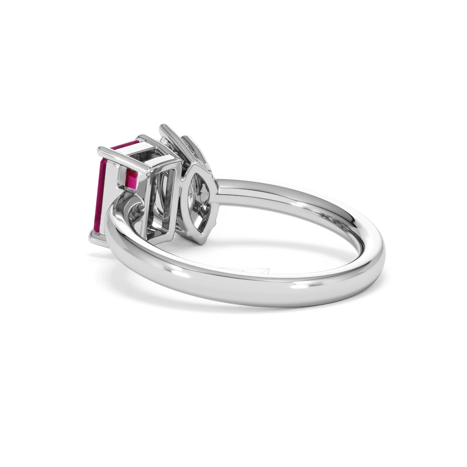 Toi Et Moi 1.50ct Marquise Lab Diamond and 3.30ct Emerald Cut Lab Ruby Engagement Ring in Platinum - Image 58