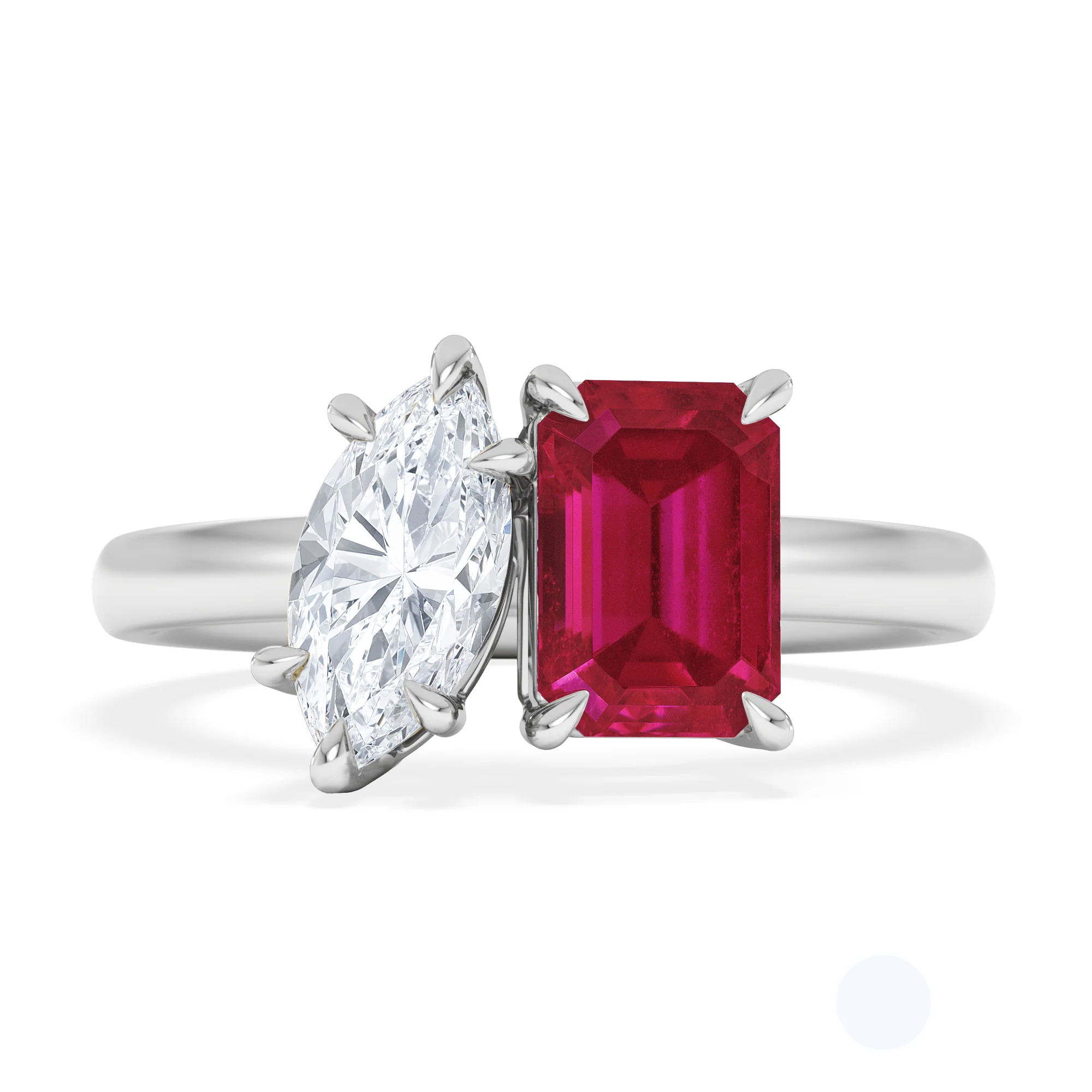 Toi Et Moi 1.50ct Marquise Lab Diamond and 3.30ct Emerald Cut Lab Ruby Engagement Ring in Platinum - Image 7