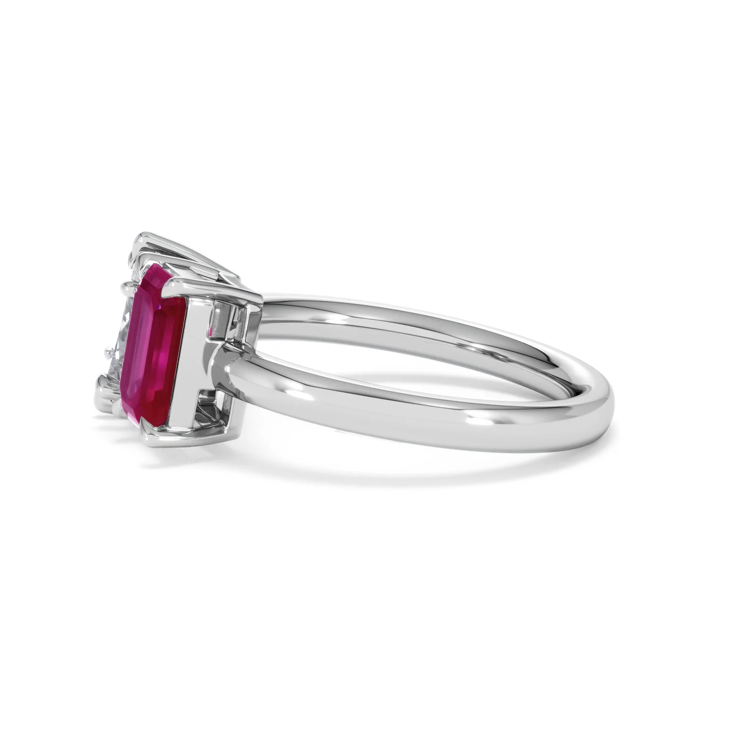 Toi Et Moi 1.50ct Marquise Lab Diamond and 3.30ct Emerald Cut Lab Ruby Engagement Ring in Platinum - Image 71