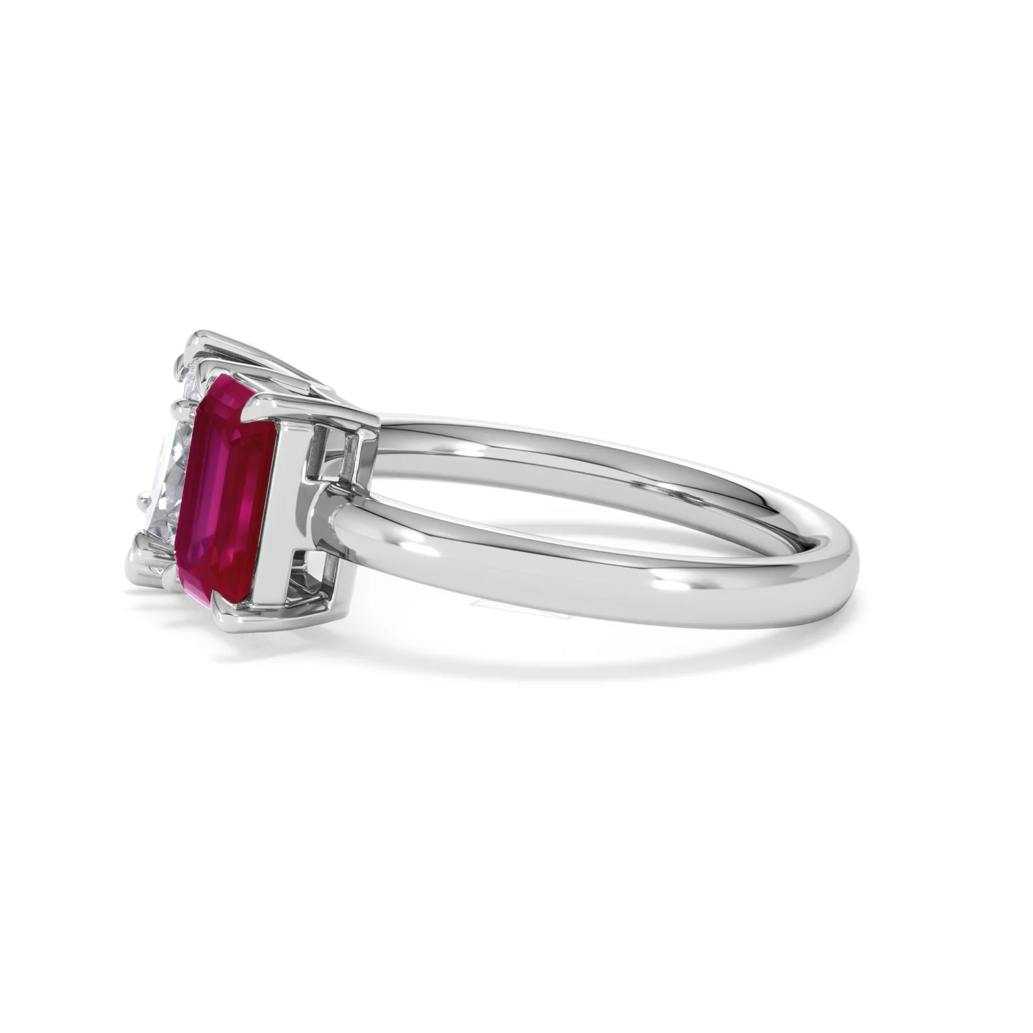 Toi Et Moi 1.50ct Marquise Lab Diamond and 3.30ct Emerald Cut Lab Ruby Engagement Ring in Platinum - Image 72