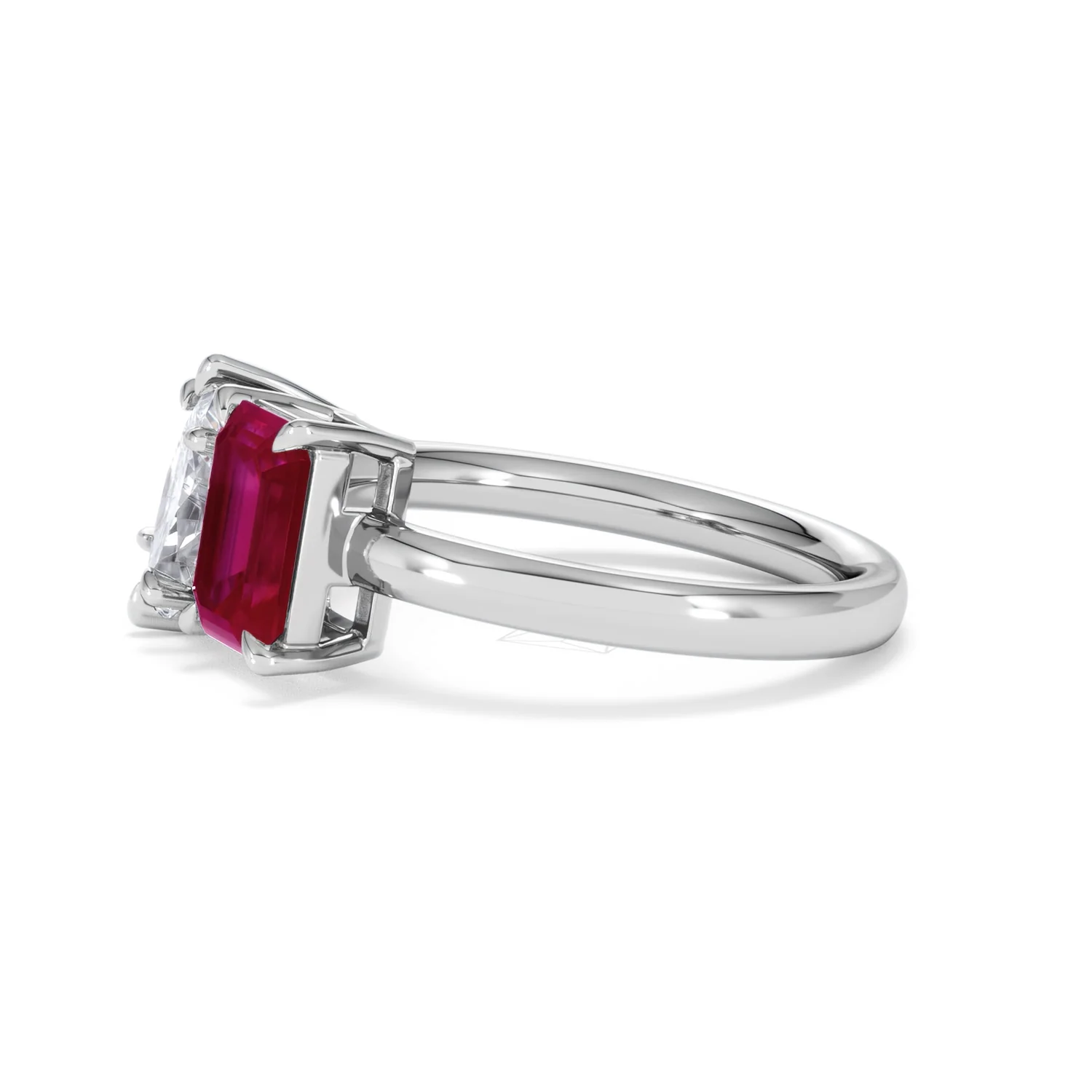 Toi Et Moi 1.50ct Marquise Lab Diamond and 3.30ct Emerald Cut Lab Ruby Engagement Ring in Platinum - Image 73