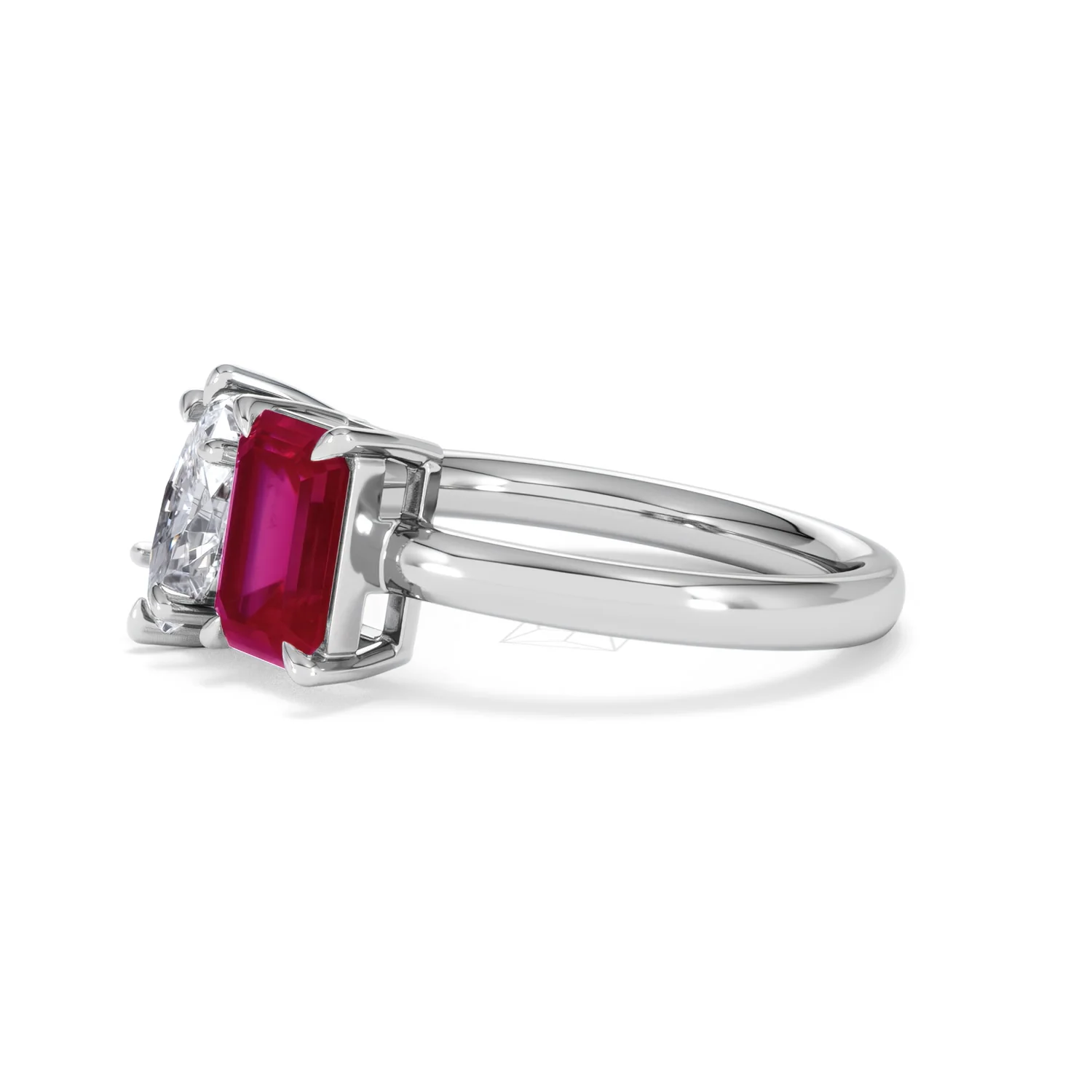 Toi Et Moi 1.50ct Marquise Lab Diamond and 3.30ct Emerald Cut Lab Ruby Engagement Ring in Platinum - Image 75