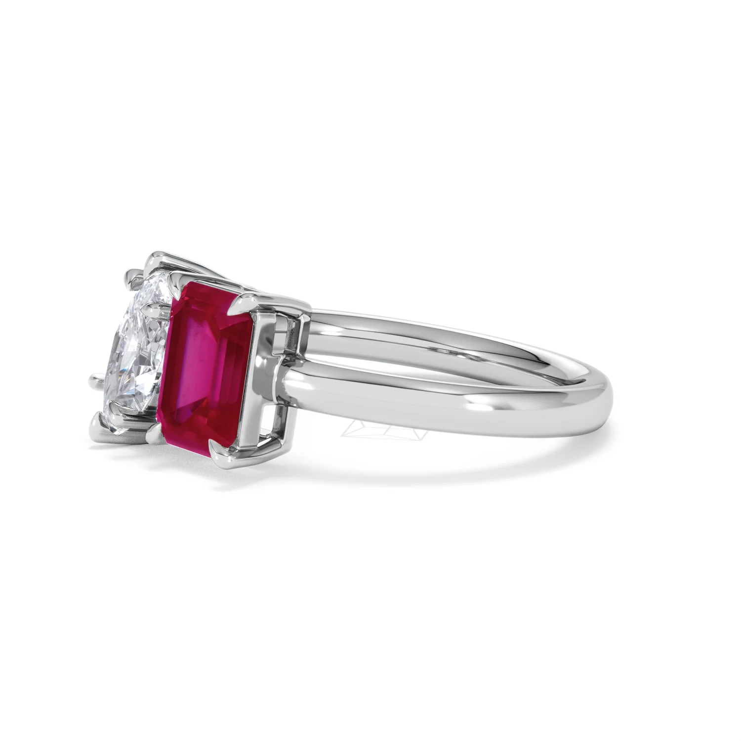 Toi Et Moi 1.50ct Marquise Lab Diamond and 3.30ct Emerald Cut Lab Ruby Engagement Ring in Platinum - Image 76