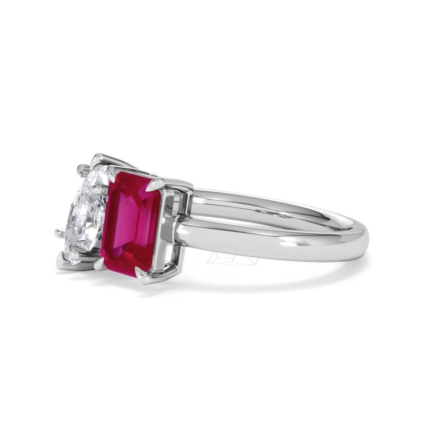 Toi Et Moi 1.50ct Marquise Lab Diamond and 3.30ct Emerald Cut Lab Ruby Engagement Ring in Platinum - Image 77