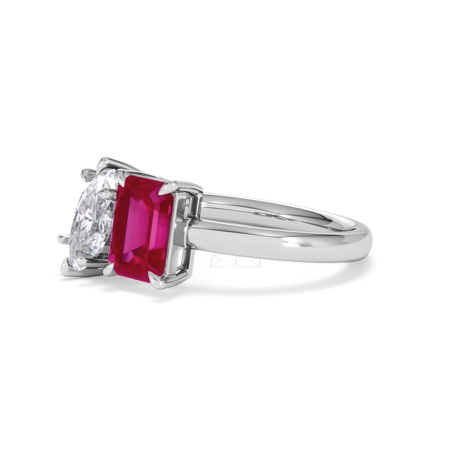 Toi Et Moi 1.50ct Marquise Lab Diamond and 3.30ct Emerald Cut Lab Ruby Engagement Ring in Platinum - Image 78