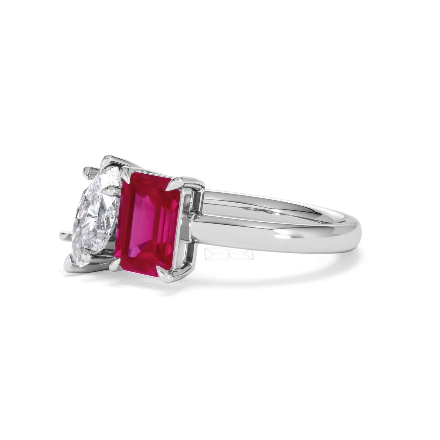 Toi Et Moi 1.50ct Marquise Lab Diamond and 3.30ct Emerald Cut Lab Ruby Engagement Ring in Platinum - Image 79
