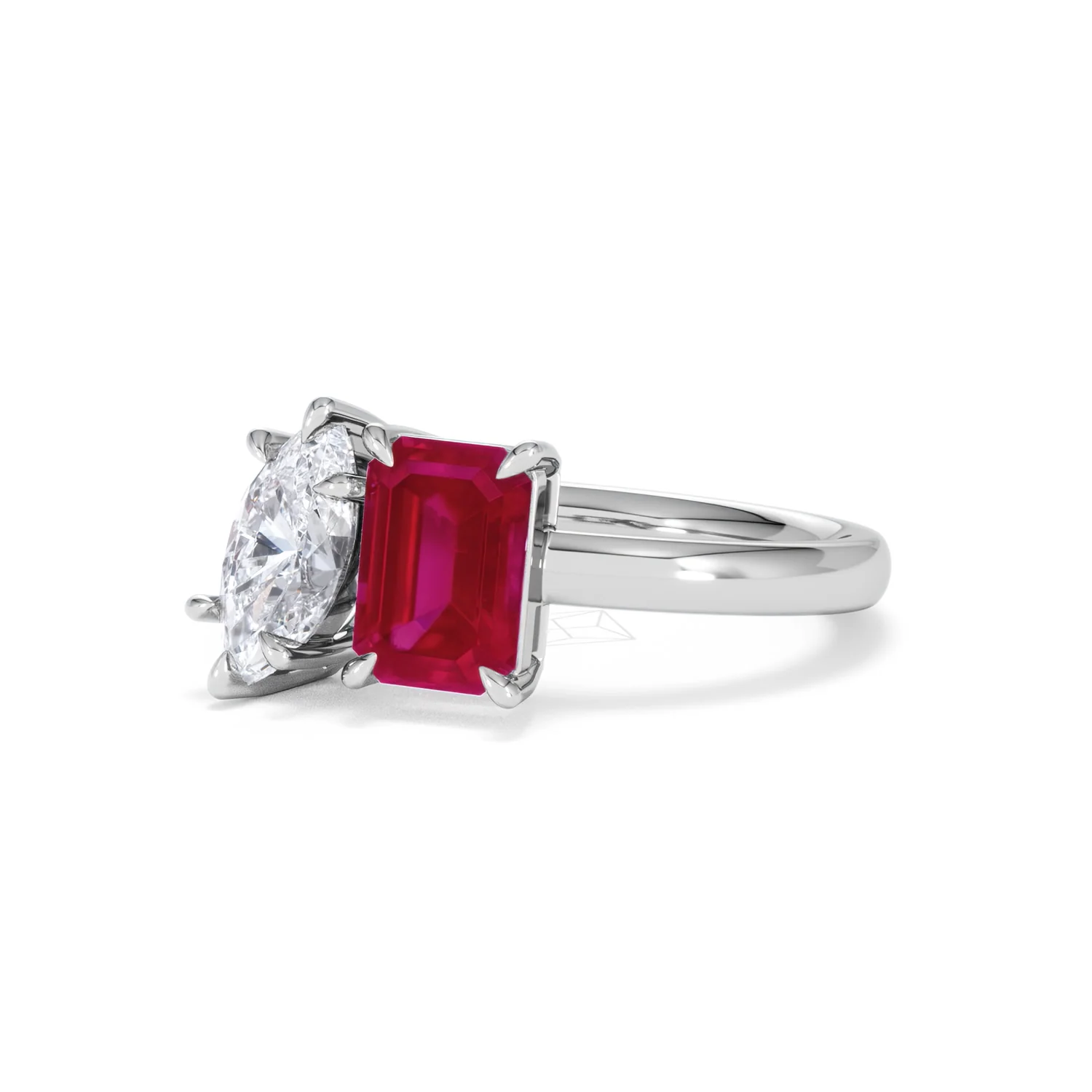 Toi Et Moi 1.50ct Marquise Lab Diamond and 3.30ct Emerald Cut Lab Ruby Engagement Ring in Platinum - Image 82