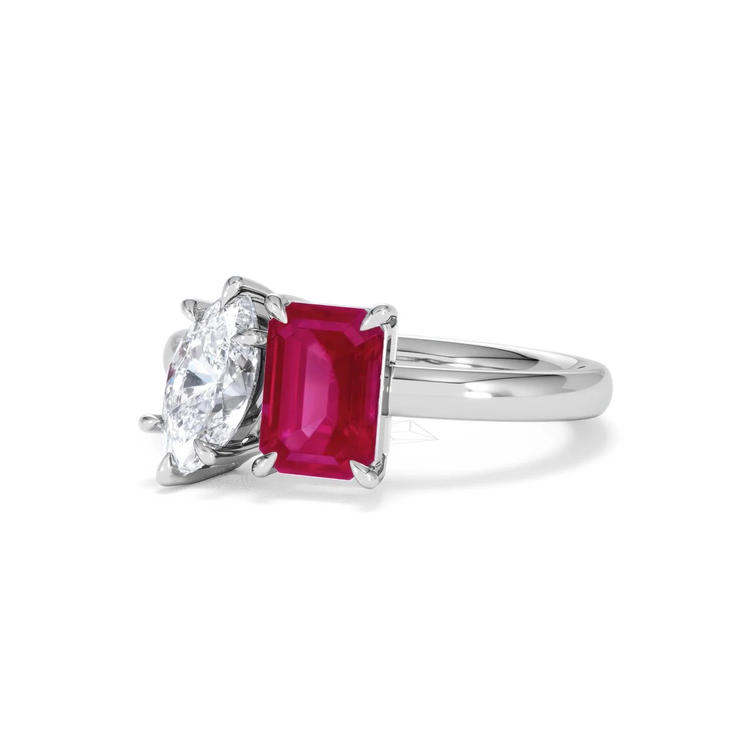 Toi Et Moi 1.50ct Marquise Lab Diamond and 3.30ct Emerald Cut Lab Ruby Engagement Ring in Platinum - Image 83