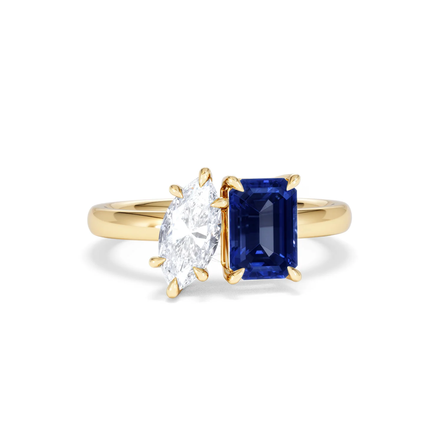 Toi Et Moi 1.50ct Marquise Lab Diamond and 3.30ct Emerald Cut Lab Sapphire Engagement Ring in 18K Yellow Gold - Image 10