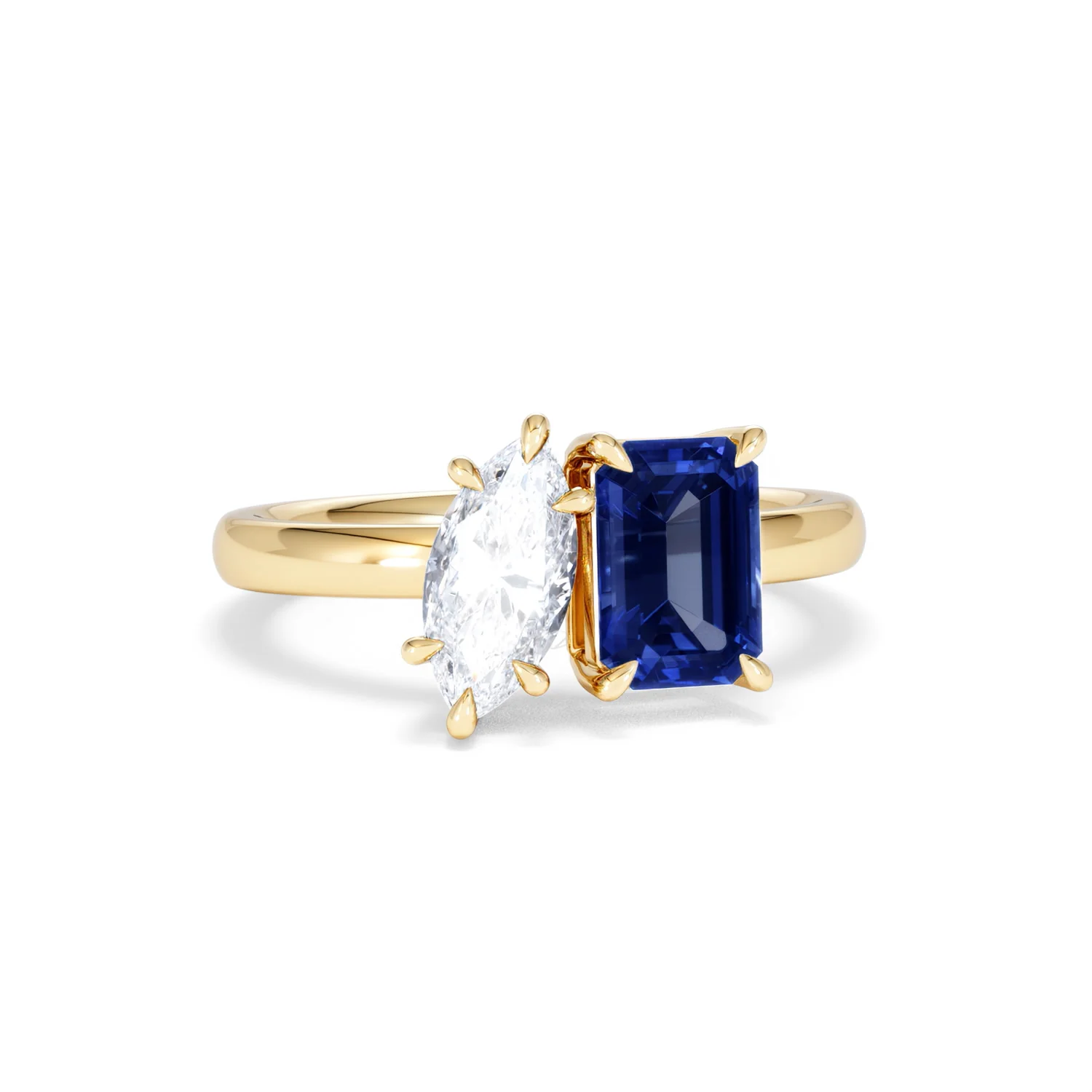Toi Et Moi 1.50ct Marquise Lab Diamond and 3.30ct Emerald Cut Lab Sapphire Engagement Ring in 18K Yellow Gold - Image 11
