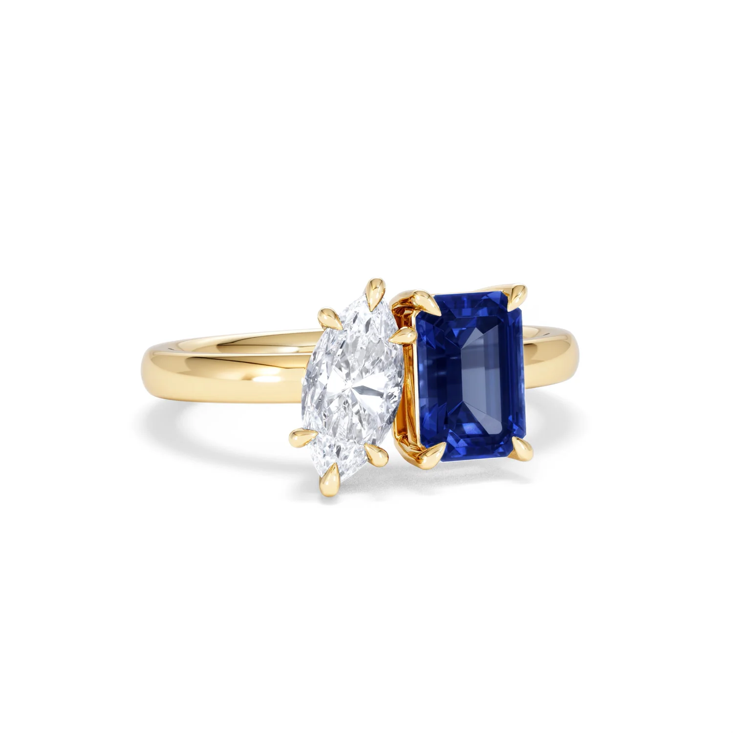 Toi Et Moi 1.50ct Marquise Lab Diamond and 3.30ct Emerald Cut Lab Sapphire Engagement Ring in 18K Yellow Gold - Image 12