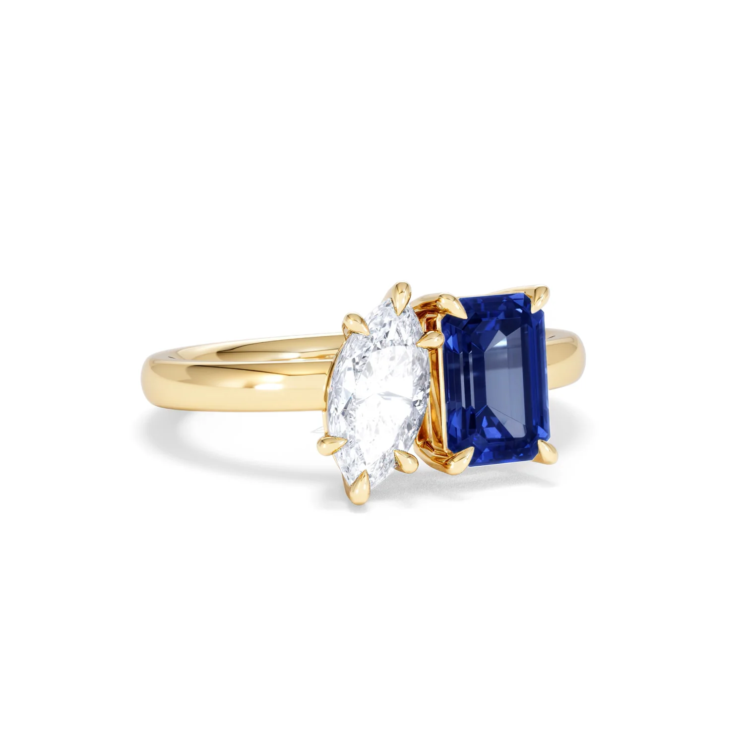 Toi Et Moi 1.50ct Marquise Lab Diamond and 3.30ct Emerald Cut Lab Sapphire Engagement Ring in 18K Yellow Gold - Image 13
