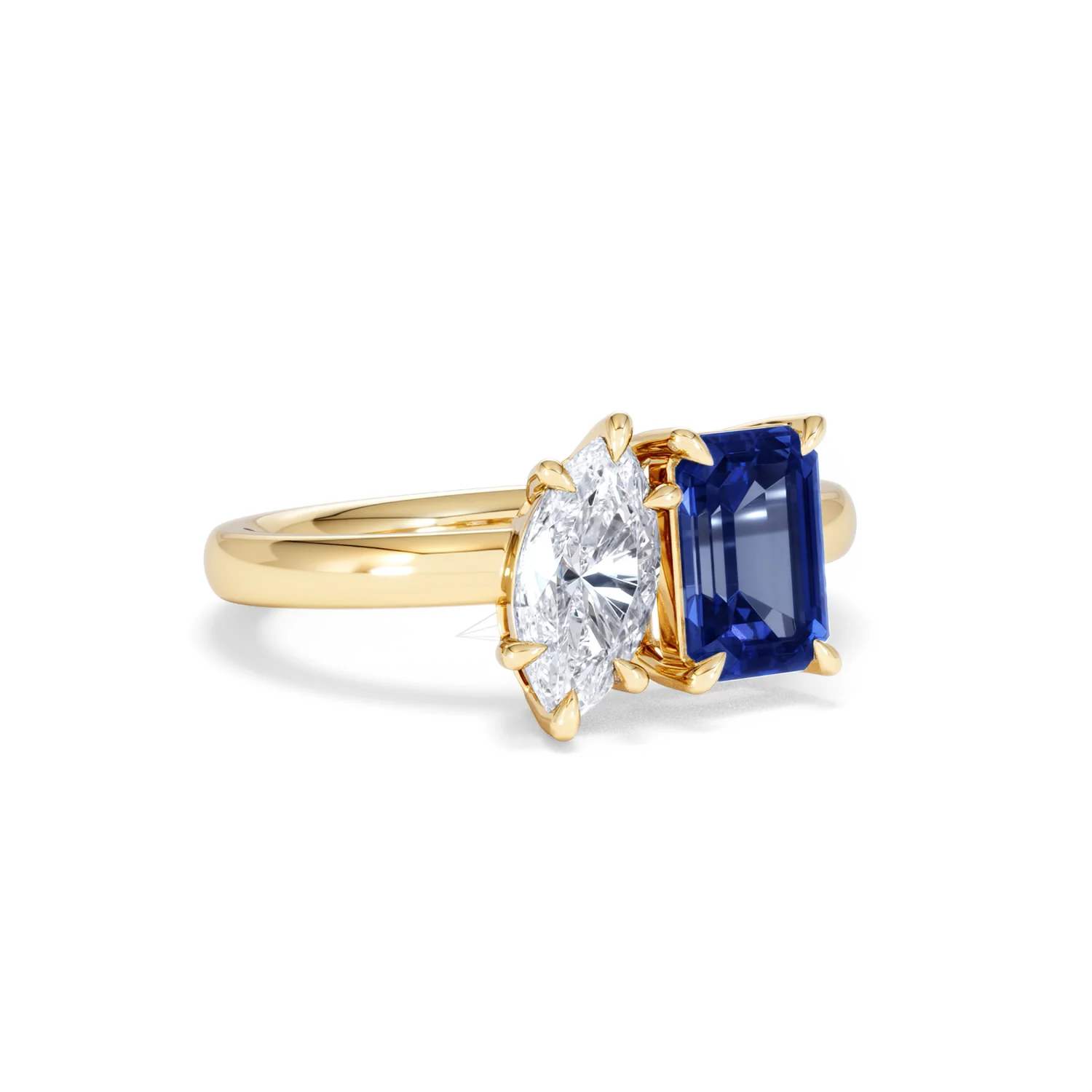 Toi Et Moi 1.50ct Marquise Lab Diamond and 3.30ct Emerald Cut Lab Sapphire Engagement Ring in 18K Yellow Gold - Image 14