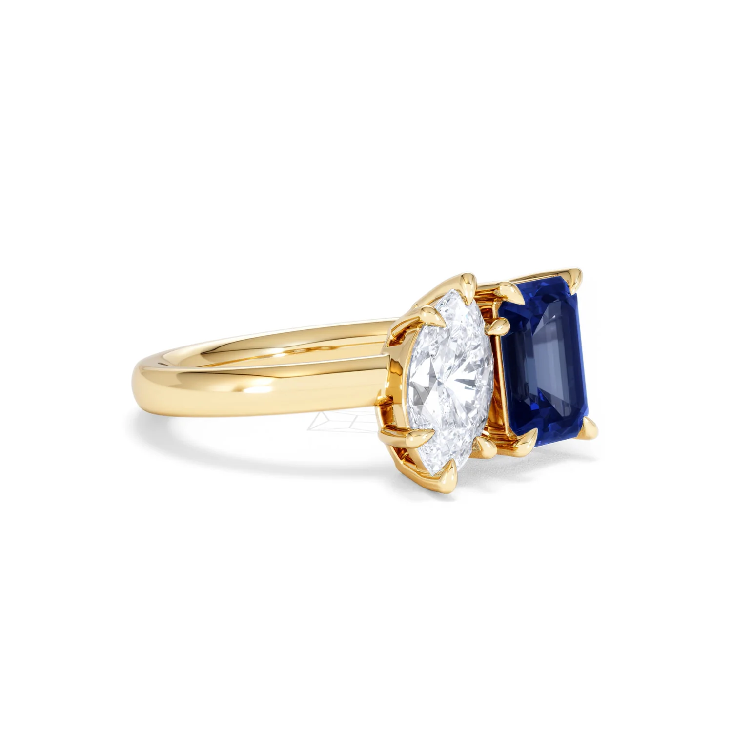 Toi Et Moi 1.50ct Marquise Lab Diamond and 3.30ct Emerald Cut Lab Sapphire Engagement Ring in 18K Yellow Gold - Image 17