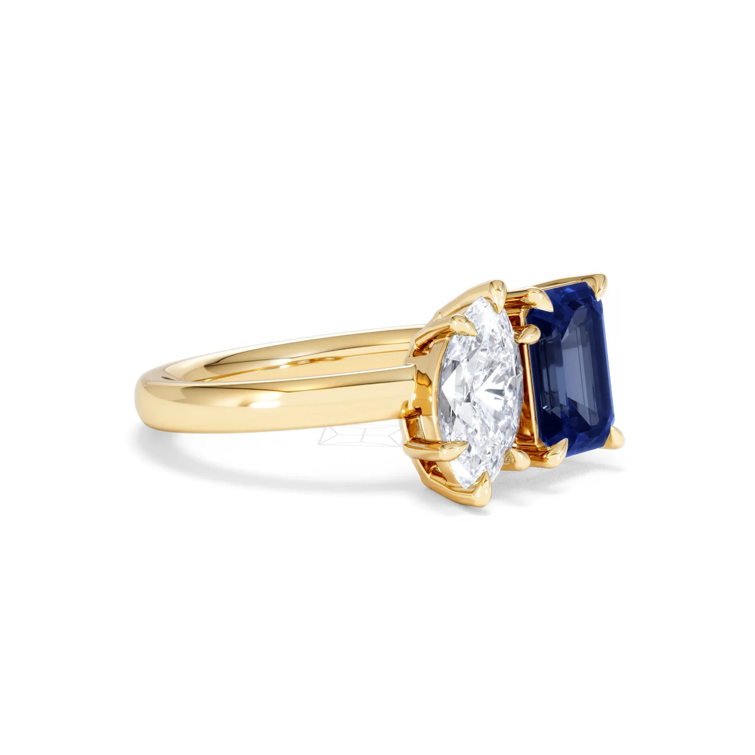 Toi Et Moi 1.50ct Marquise Lab Diamond and 3.30ct Emerald Cut Lab Sapphire Engagement Ring in 18K Yellow Gold - Image 18