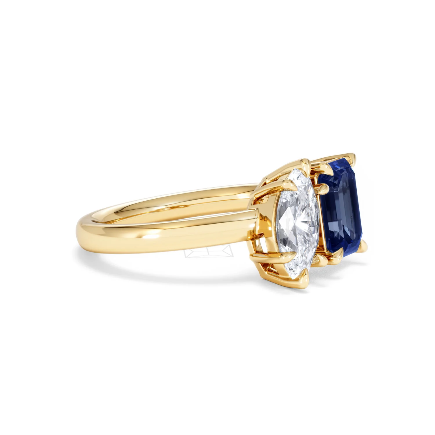 Toi Et Moi 1.50ct Marquise Lab Diamond and 3.30ct Emerald Cut Lab Sapphire Engagement Ring in 18K Yellow Gold - Image 20