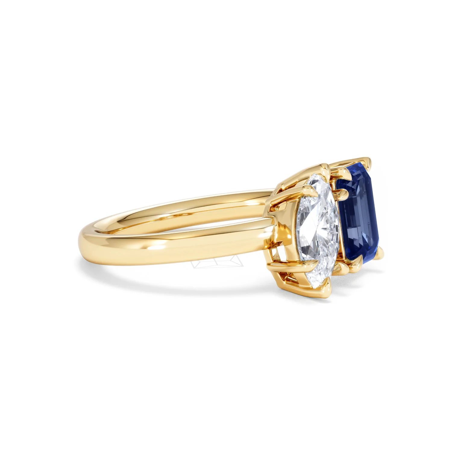 Toi Et Moi 1.50ct Marquise Lab Diamond and 3.30ct Emerald Cut Lab Sapphire Engagement Ring in 18K Yellow Gold - Image 21