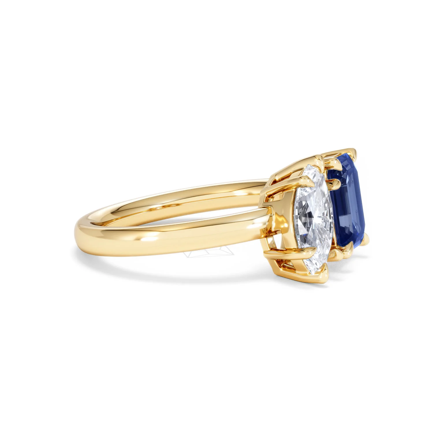 Toi Et Moi 1.50ct Marquise Lab Diamond and 3.30ct Emerald Cut Lab Sapphire Engagement Ring in 18K Yellow Gold - Image 22