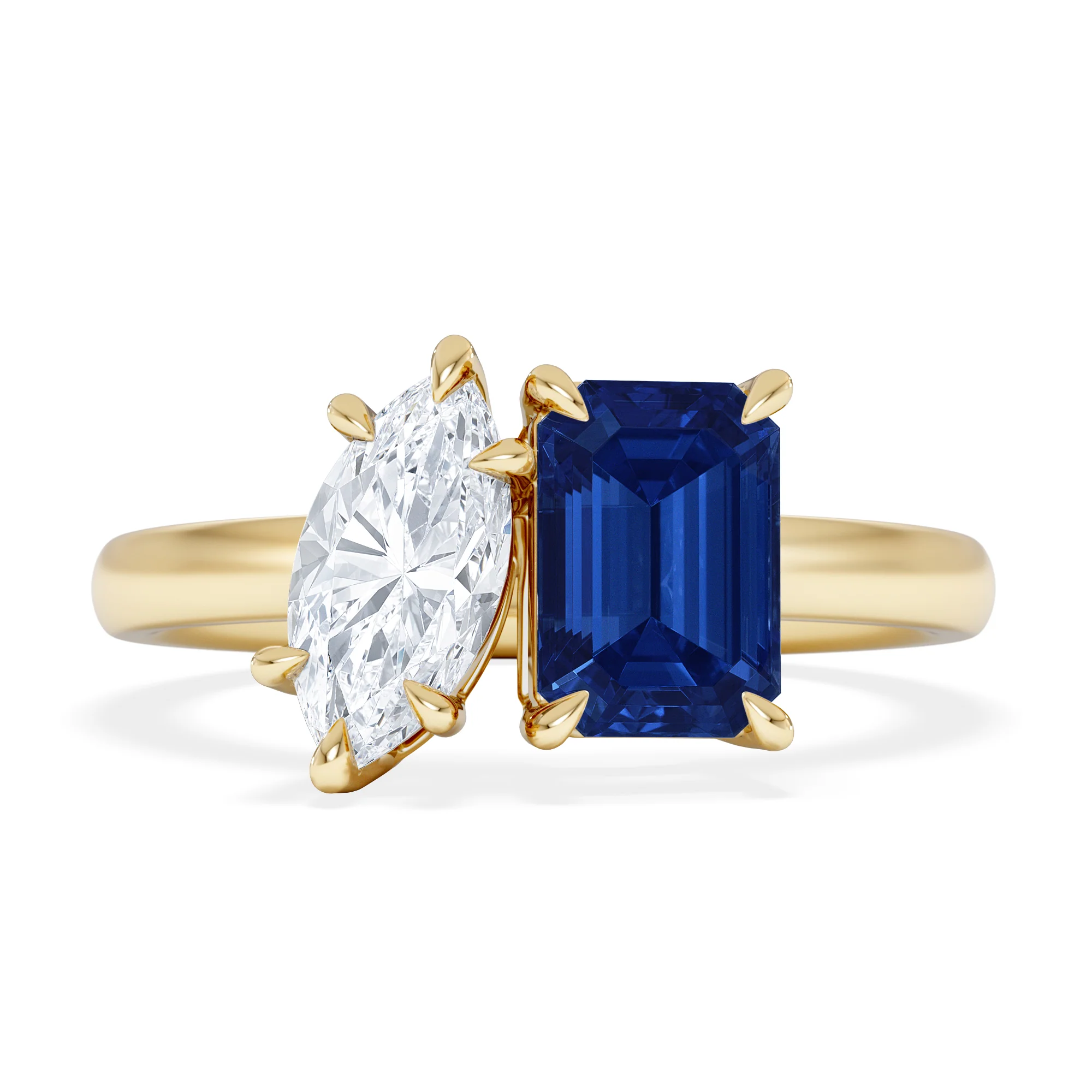 Toi Et Moi 1.50ct Marquise Lab Diamond and 3.30ct Emerald Cut Lab Sapphire Engagement Ring in 18K Yellow Gold - Image 7