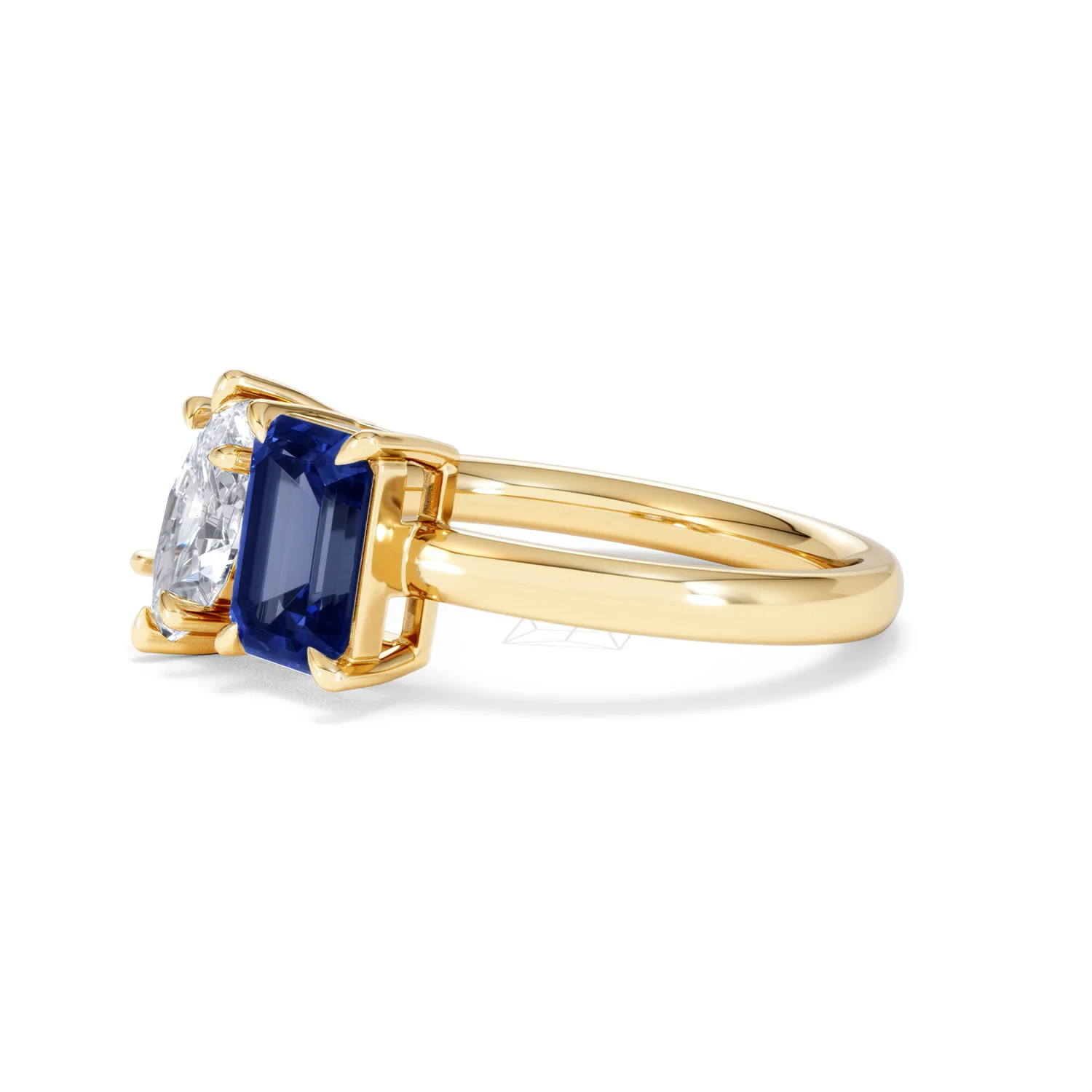 Toi Et Moi 1.50ct Marquise Lab Diamond and 3.30ct Emerald Cut Lab Sapphire Engagement Ring in 18K Yellow Gold - Image 76