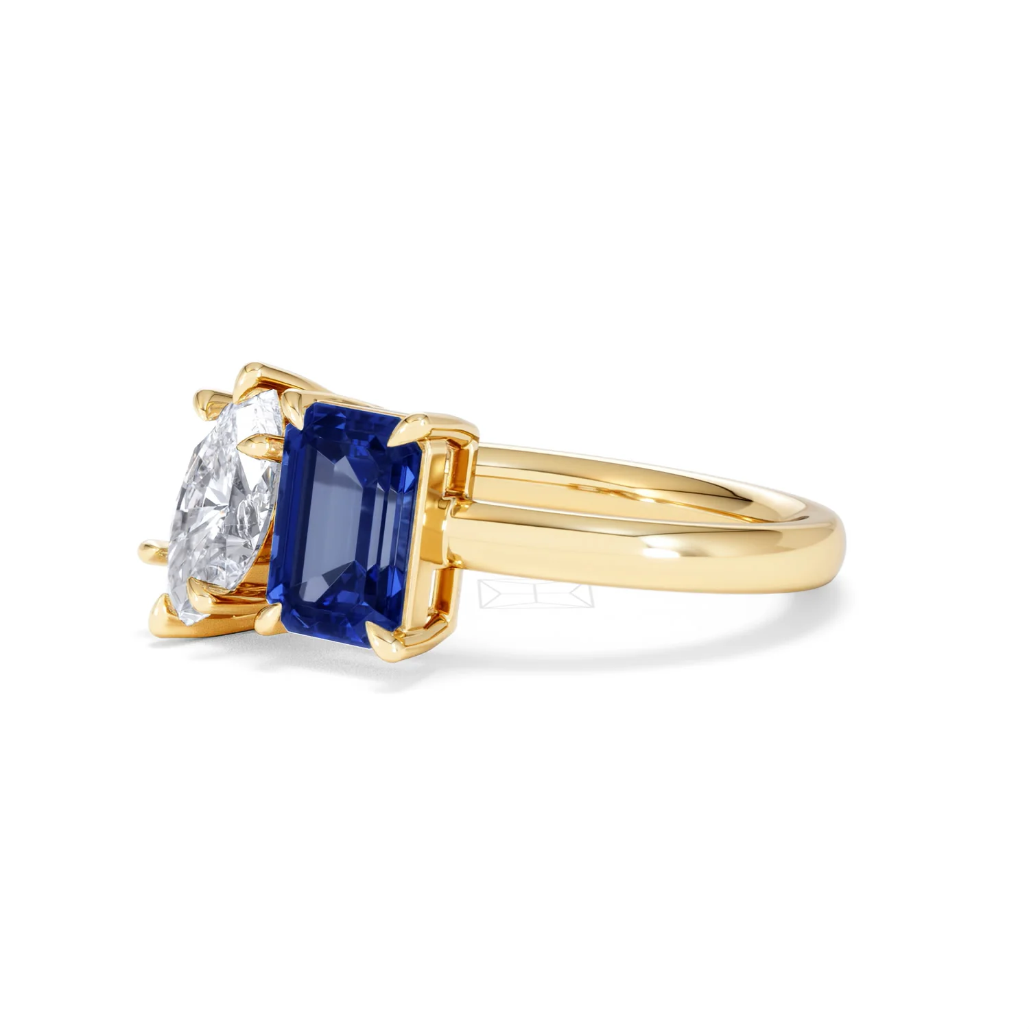 Toi Et Moi 1.50ct Marquise Lab Diamond and 3.30ct Emerald Cut Lab Sapphire Engagement Ring in 18K Yellow Gold - Image 79