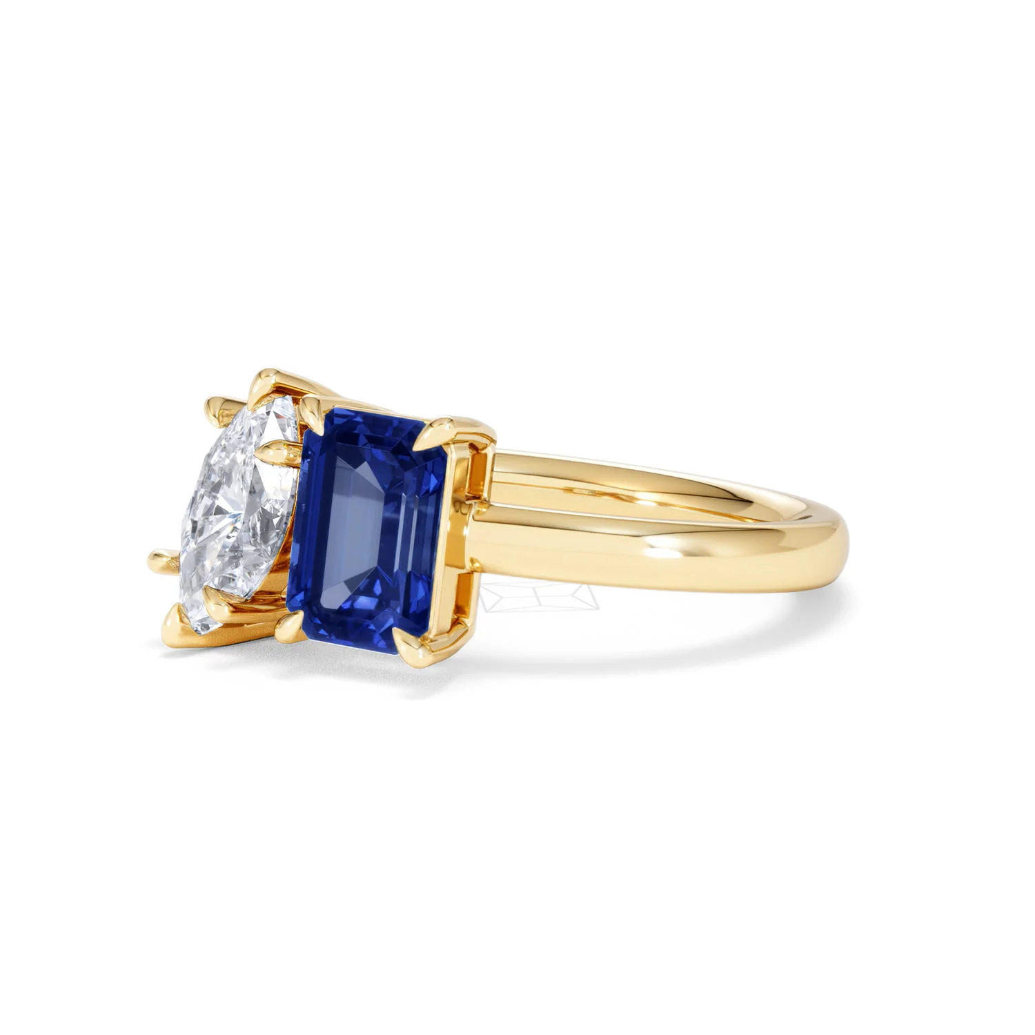 Toi Et Moi 1.50ct Marquise Lab Diamond and 3.30ct Emerald Cut Lab Sapphire Engagement Ring in 18K Yellow Gold - Image 80