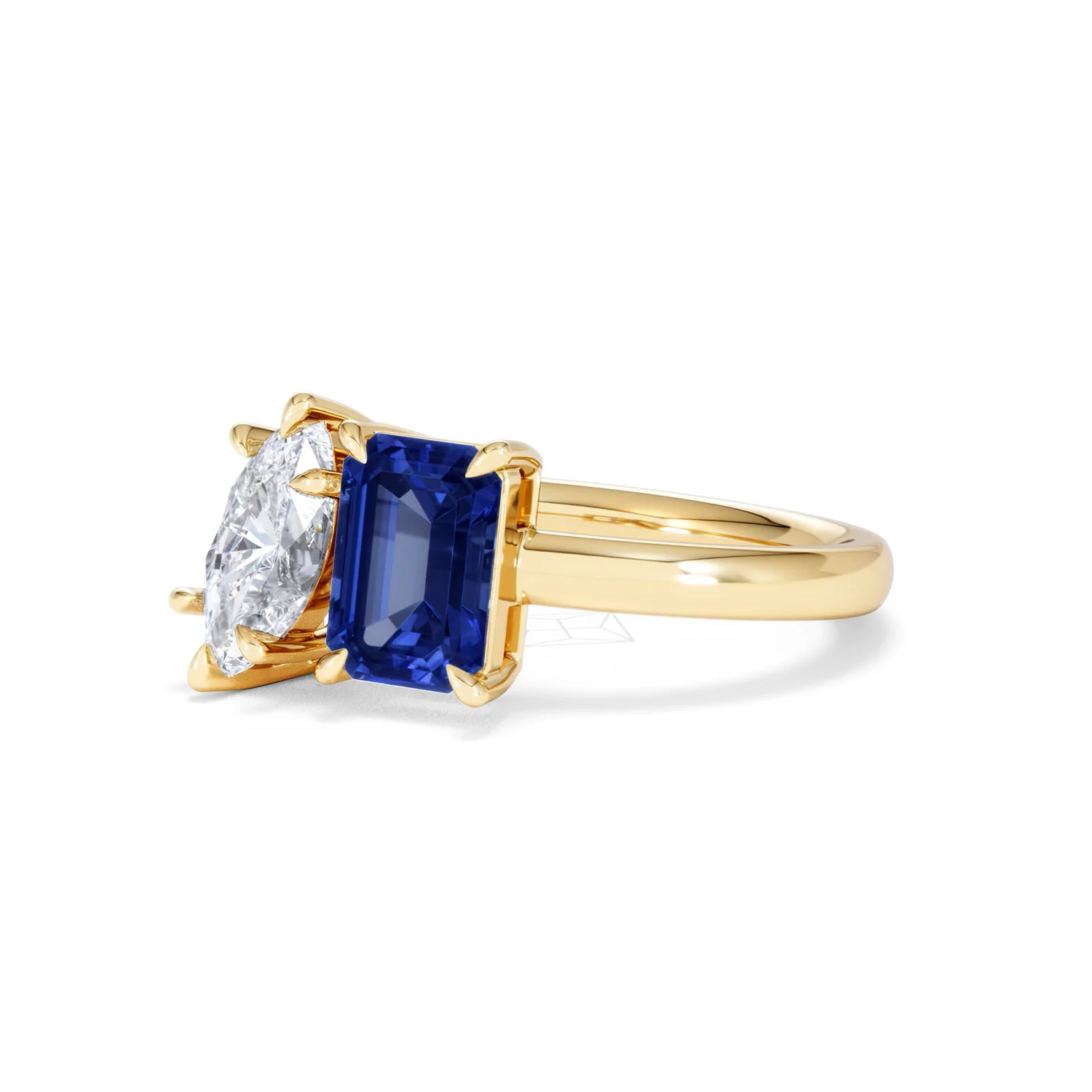 Toi Et Moi 1.50ct Marquise Lab Diamond and 3.30ct Emerald Cut Lab Sapphire Engagement Ring in 18K Yellow Gold - Image 81