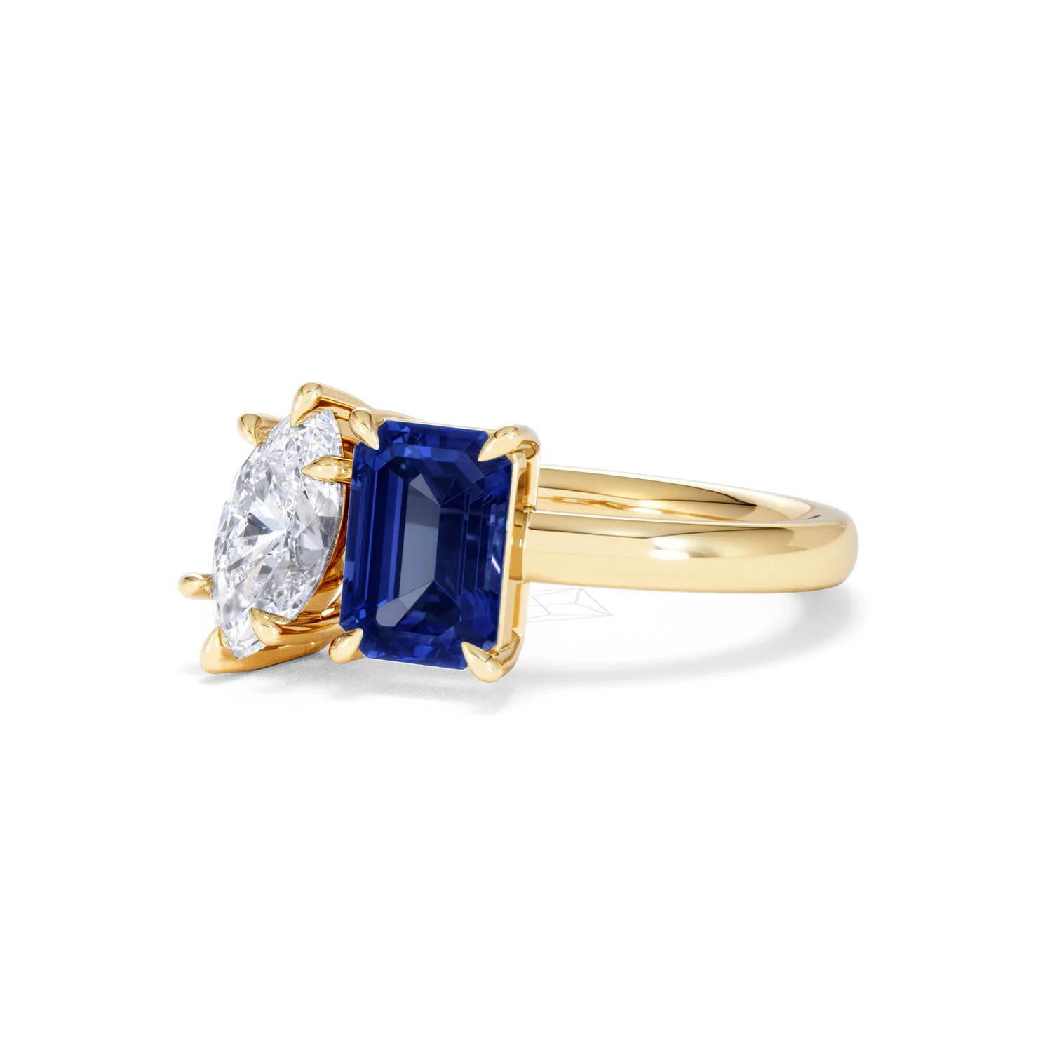 Toi Et Moi 1.50ct Marquise Lab Diamond and 3.30ct Emerald Cut Lab Sapphire Engagement Ring in 18K Yellow Gold - Image 82
