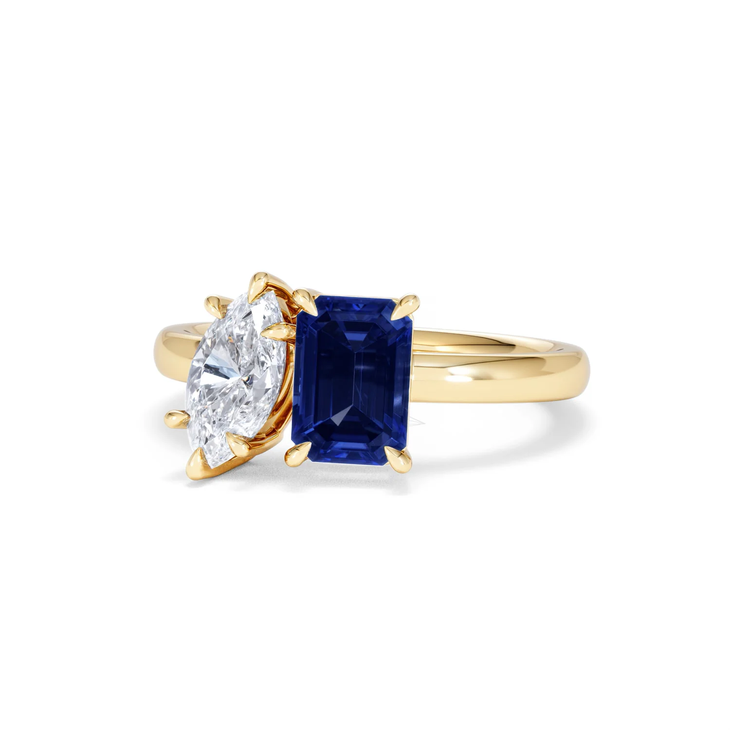Toi Et Moi 1.50ct Marquise Lab Diamond and 3.30ct Emerald Cut Lab Sapphire Engagement Ring in 18K Yellow Gold - Image 85