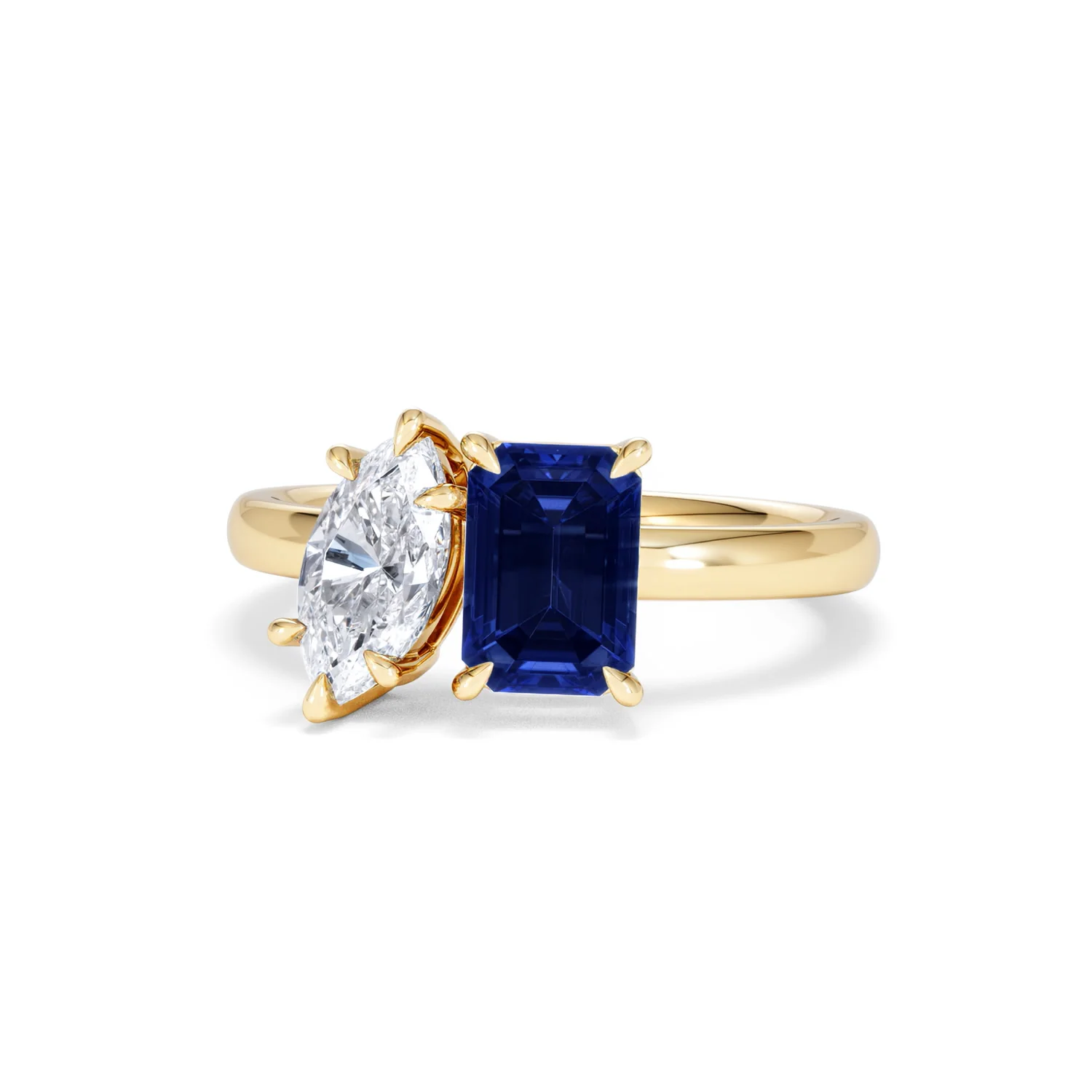 Toi Et Moi 1.50ct Marquise Lab Diamond and 3.30ct Emerald Cut Lab Sapphire Engagement Ring in 18K Yellow Gold - Image 86