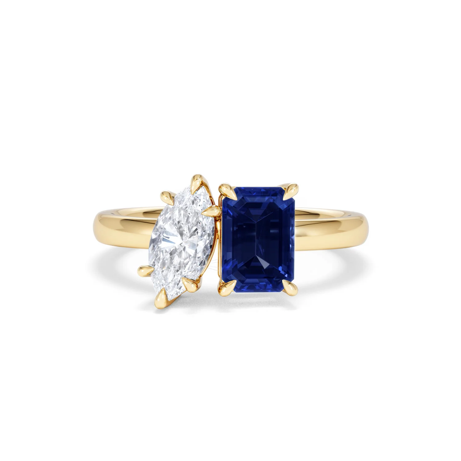 Toi Et Moi 1.50ct Marquise Lab Diamond and 3.30ct Emerald Cut Lab Sapphire Engagement Ring in 18K Yellow Gold - Image 88