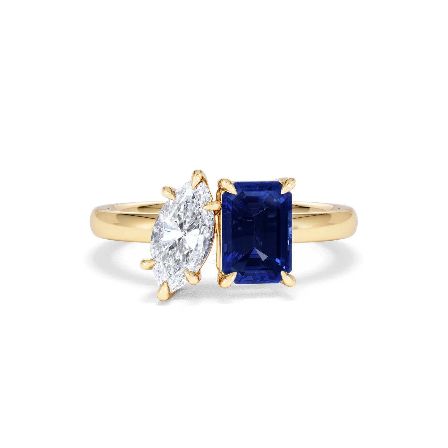 Toi Et Moi 1.50ct Marquise Lab Diamond and 3.30ct Emerald Cut Lab Sapphire Engagement Ring in 18K Yellow Gold - Image 9