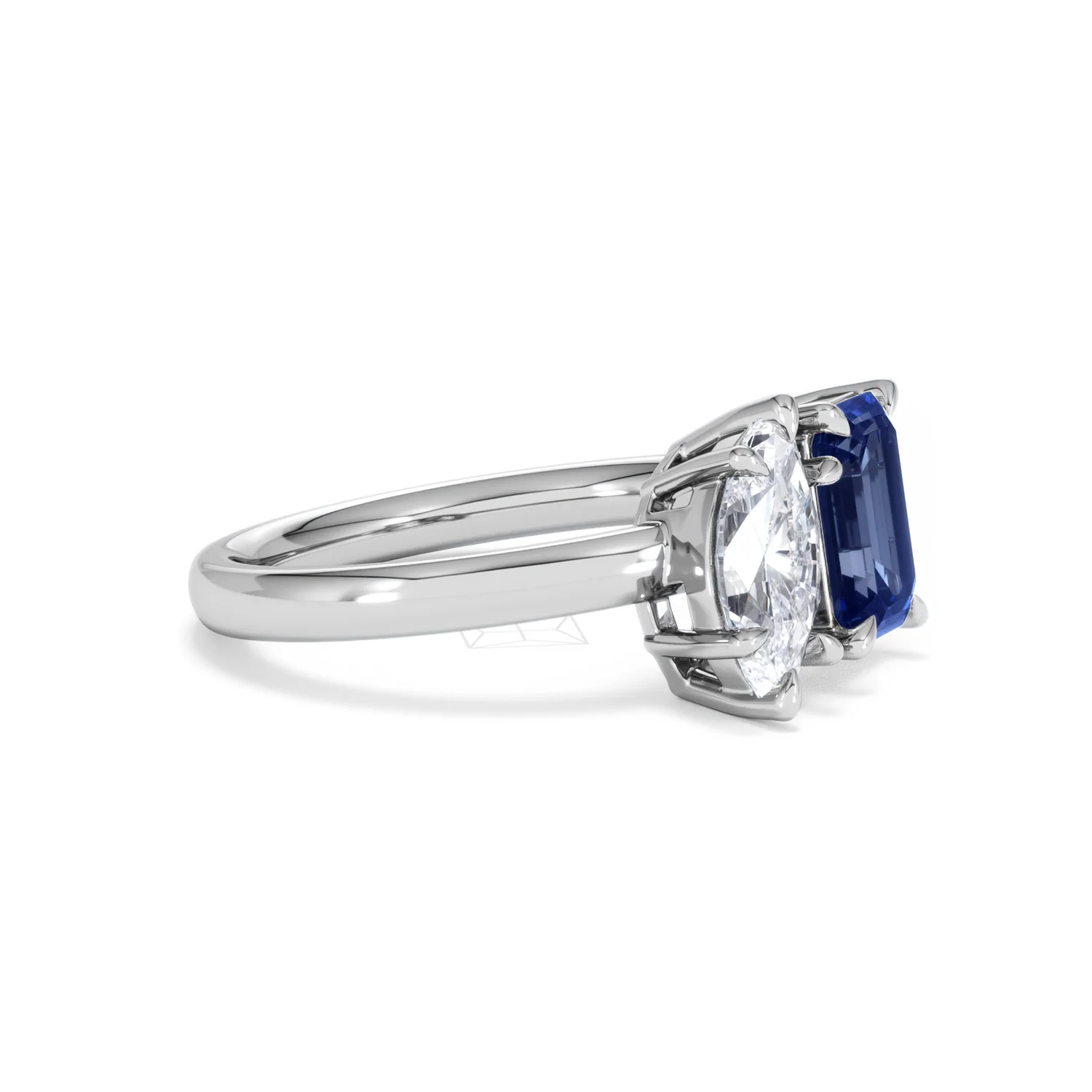 Toi Et Moi 1.50ct Marquise Lab Diamond and 3.30ct Emerald Cut Lab Sapphire Engagement Ring in Platinum - Image 21